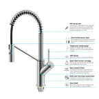 Spring Coil Pull-Down Kitchen Faucet – 360° Swivel 304 Stainless Steel Spring – KFB1087