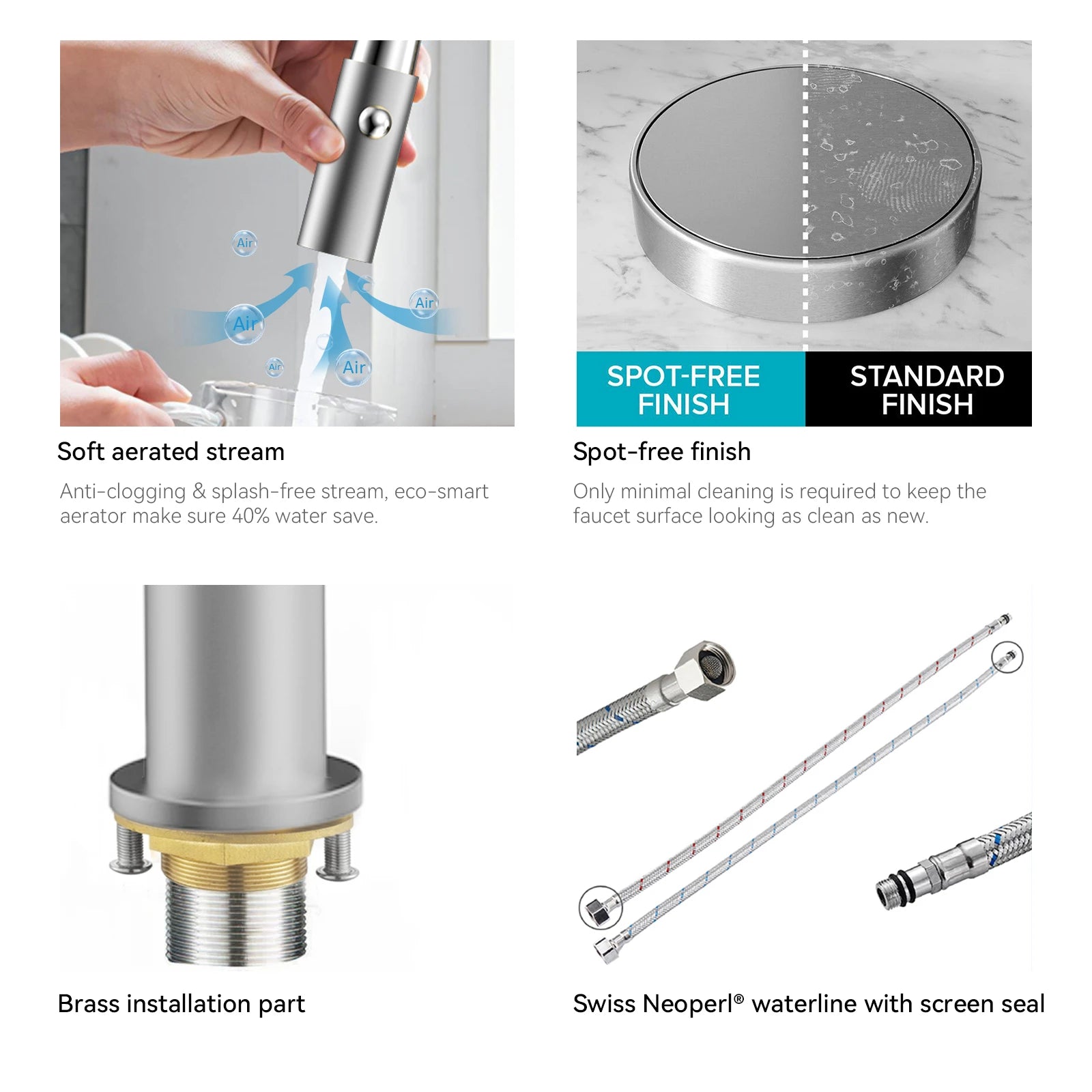 Spring Coil Pull-Down Kitchen Faucet – 360° Swivel 304 Stainless Steel Spring – KFB1087