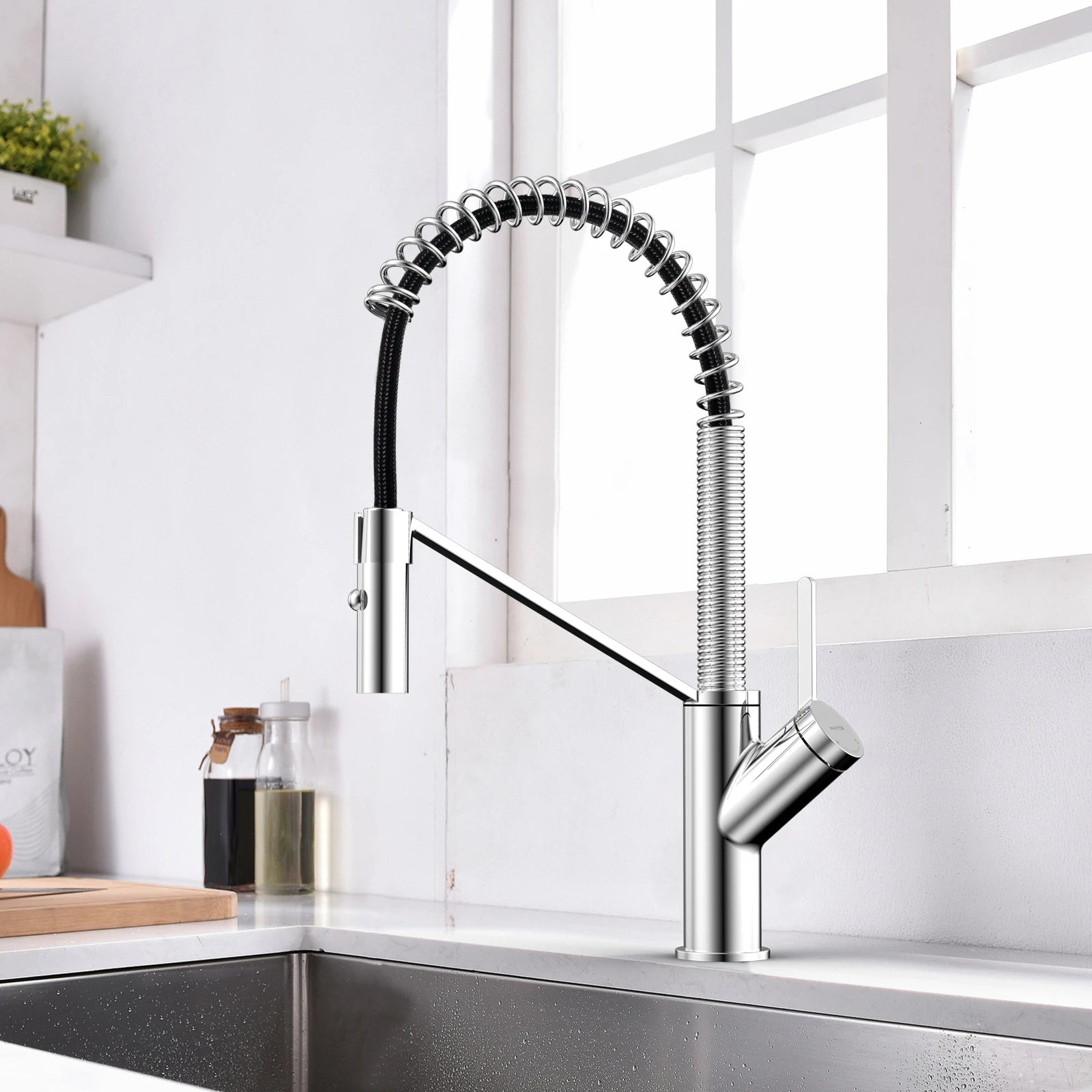 Spring Coil Pull-Down Kitchen Faucet – 360° Swivel 304 Stainless Steel Spring – KFB1087