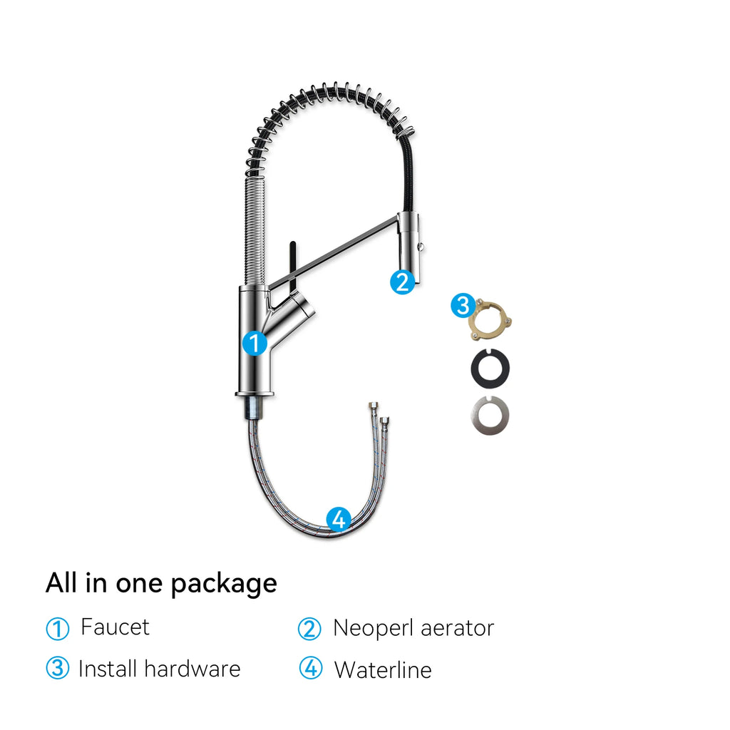 Spring Coil Pull-Down Kitchen Faucet – 360° Swivel 304 Stainless Steel Spring – KFB1087