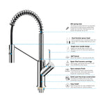 Spring Coil Pull-Down Kitchen Faucet – 360° Swivel 304 Stainless Steel Spring – KFB1087