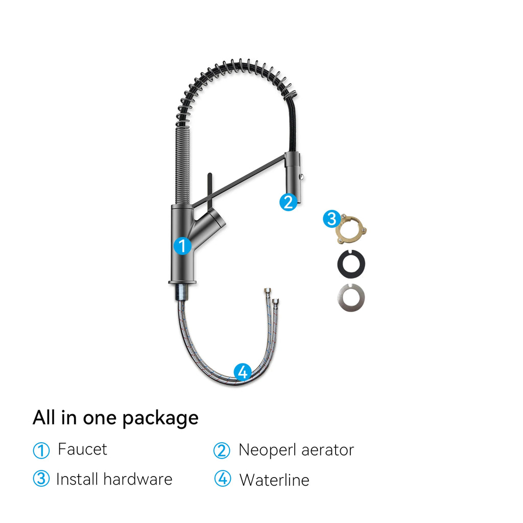 Spring Coil Pull-Down Kitchen Faucet – 360° Swivel 304 Stainless Steel Spring – KFB1087