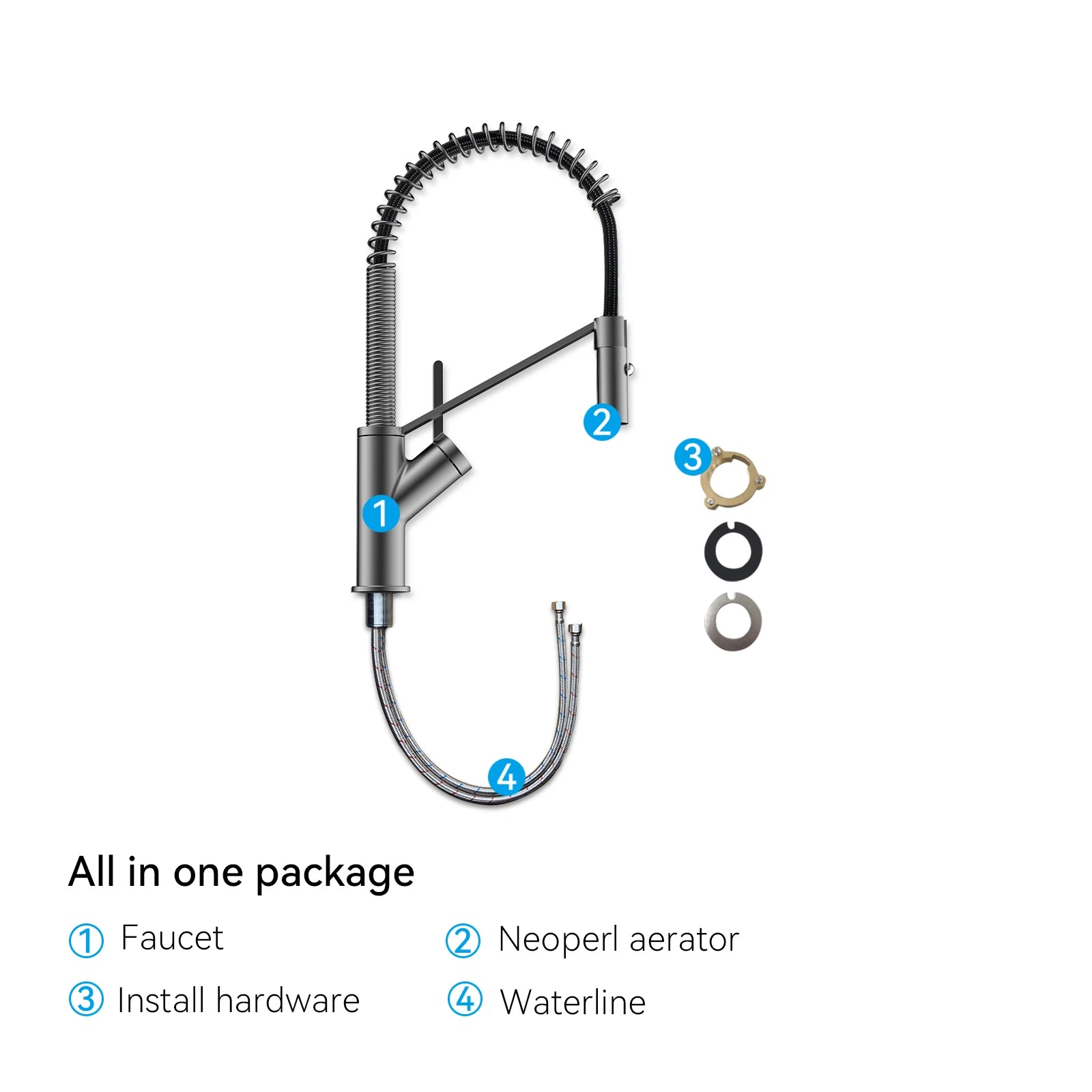 Spring Coil Pull-Down Kitchen Faucet – 360° Swivel 304 Stainless Steel Spring – KFB1087