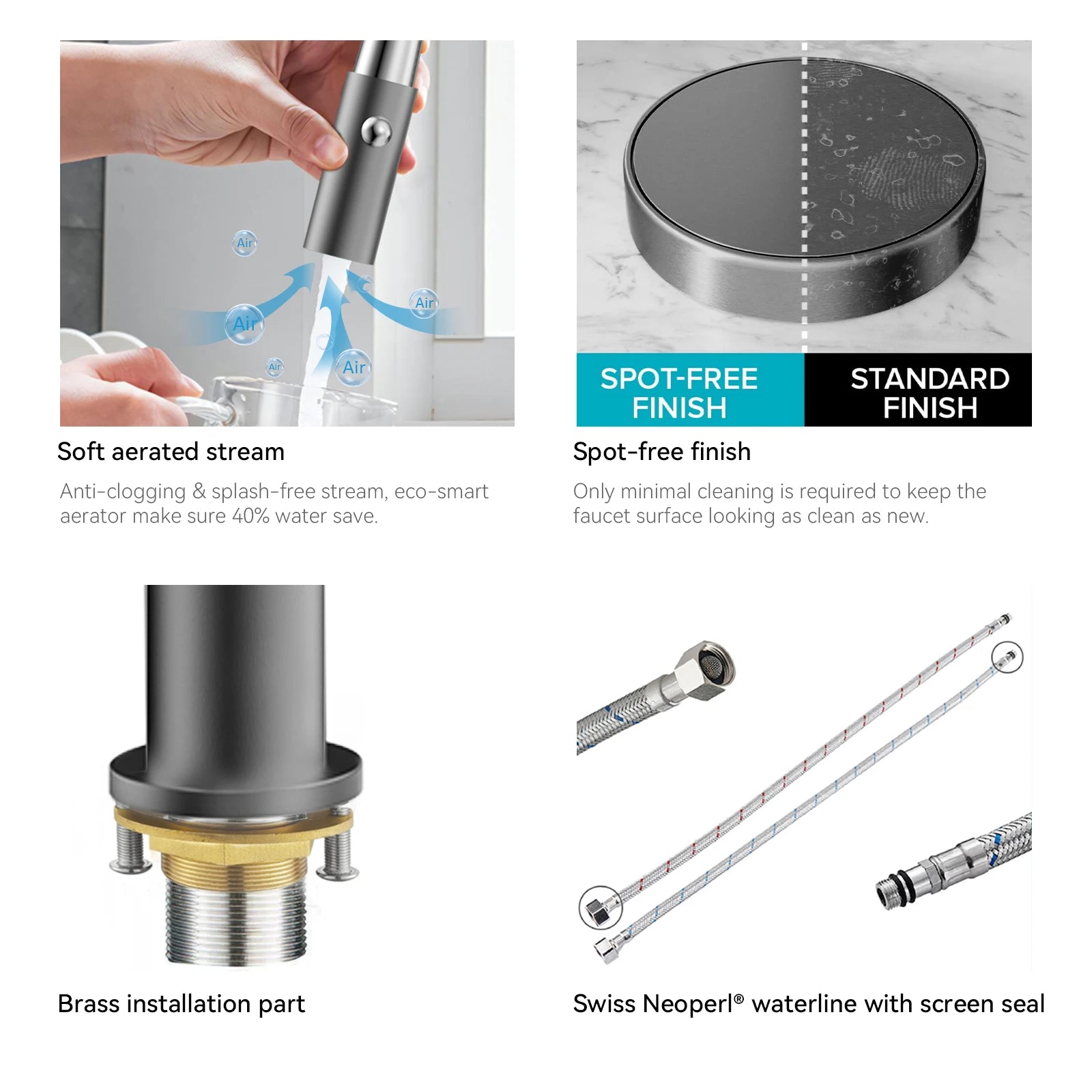 Spring Coil Pull-Down Kitchen Faucet – 360° Swivel 304 Stainless Steel Spring – KFB1087