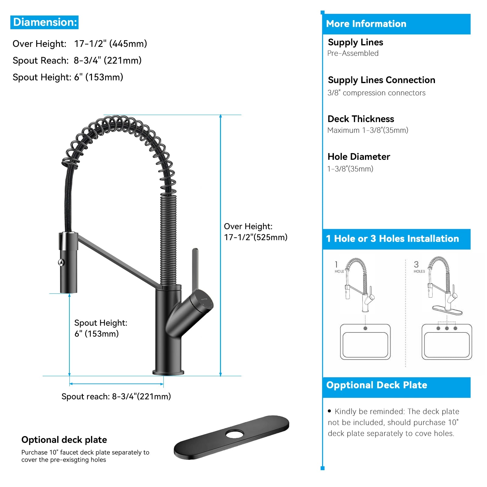 Spring Coil Pull-Down Kitchen Faucet – 360° Swivel 304 Stainless Steel Spring – KFB1087