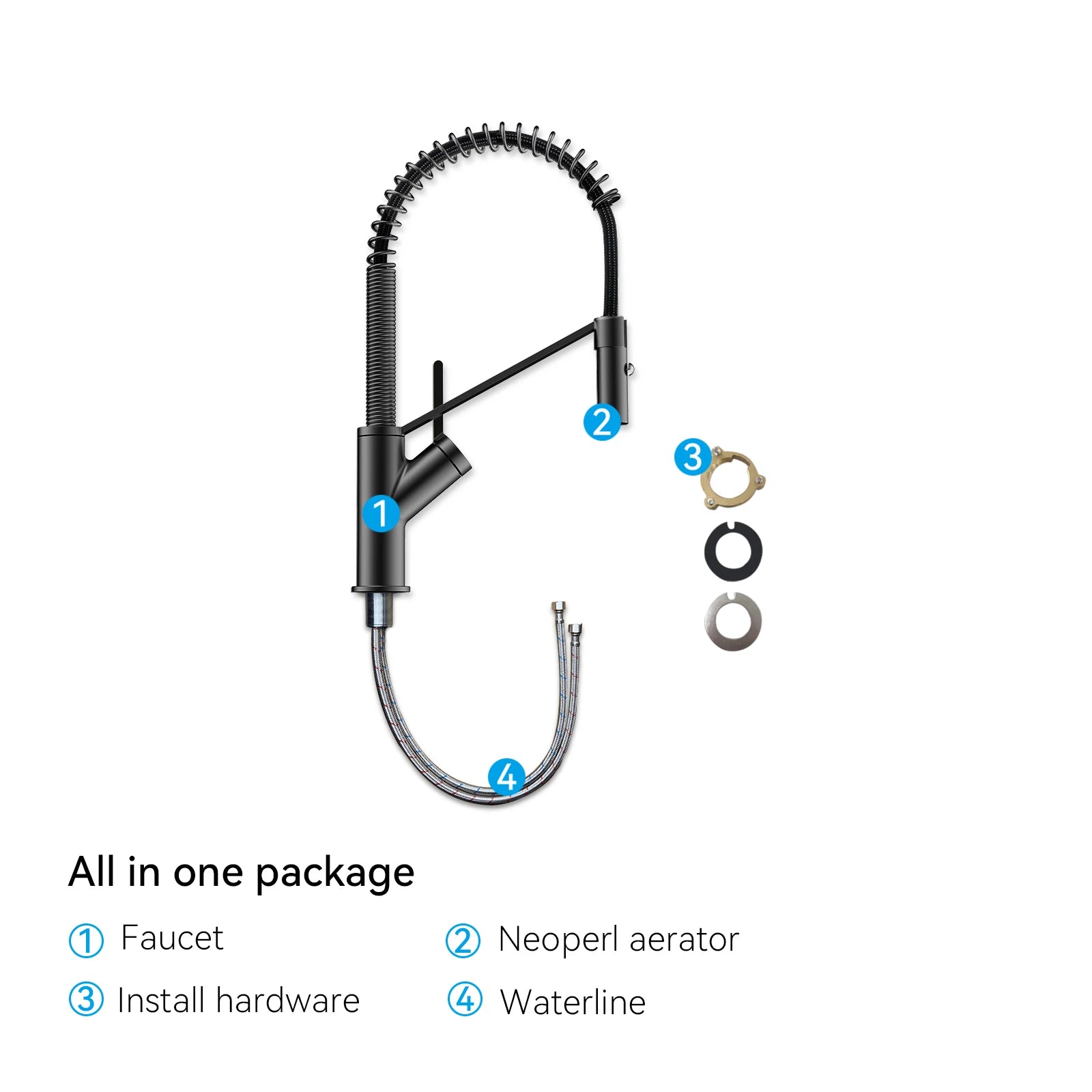 Spring Coil Pull-Down Kitchen Faucet – 360° Swivel 304 Stainless Steel Spring – KFB1087