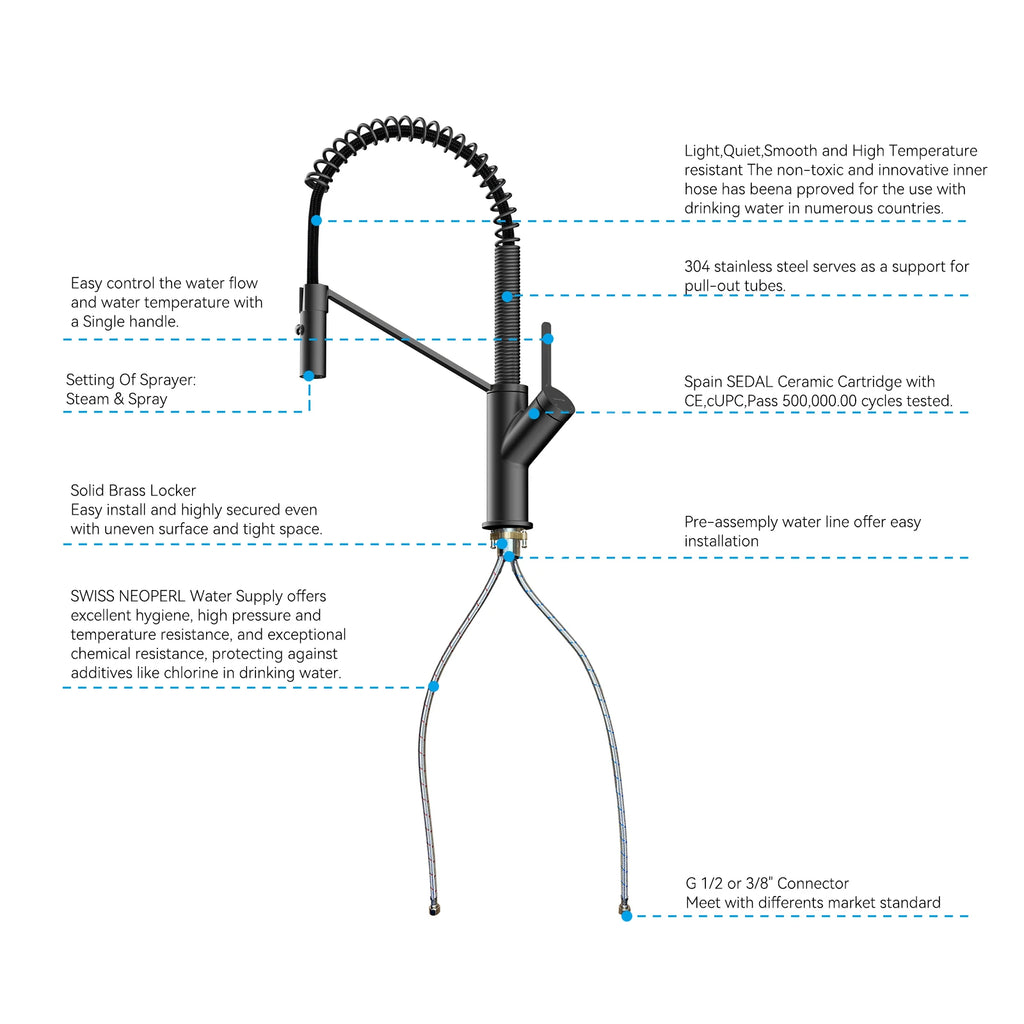 Spring Coil Pull-Down Kitchen Faucet – 360° Swivel 304 Stainless Steel Spring – KFB1087