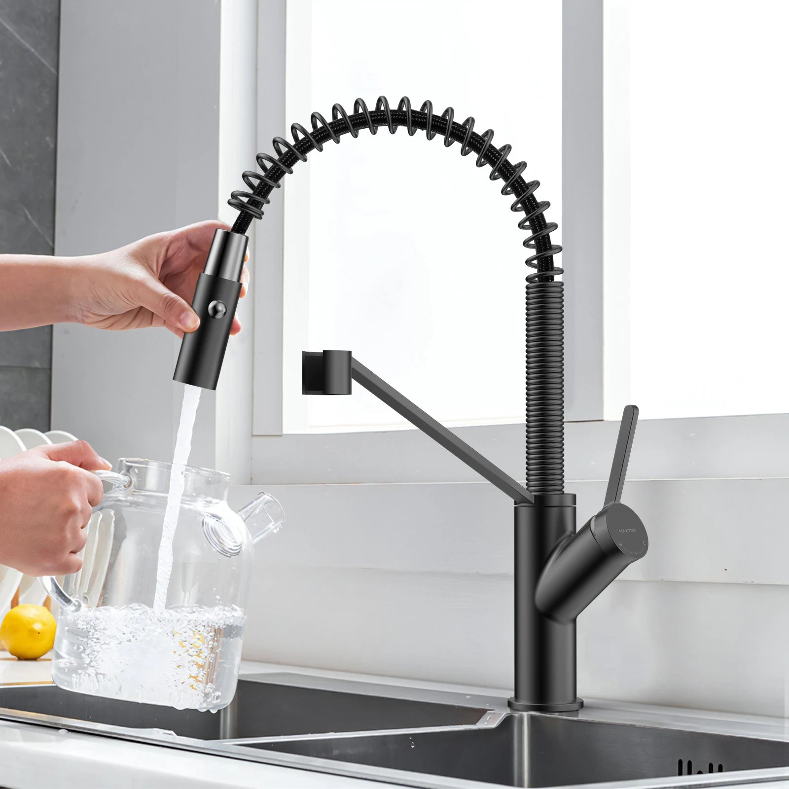Spring Coil Pull-Down Kitchen Faucet – 360° Swivel 304 Stainless Steel Spring – KFB1087