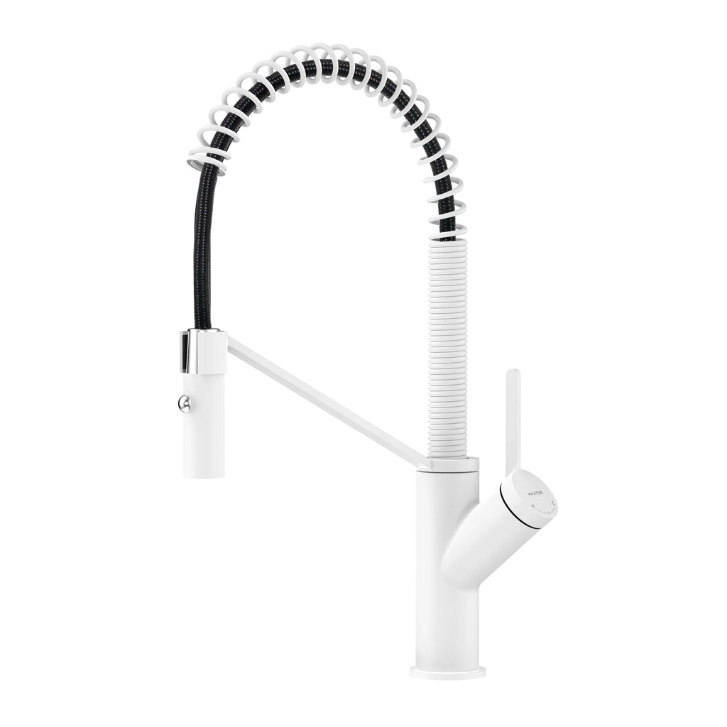Spring Coil Pull-Down Kitchen Faucet – 360° Swivel 304 Stainless Steel Spring – KFB1087 Matte White