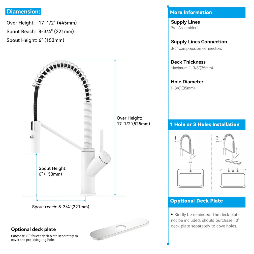 Spring Coil Pull-Down Kitchen Faucet – 360° Swivel 304 Stainless Steel Spring – KFB1087