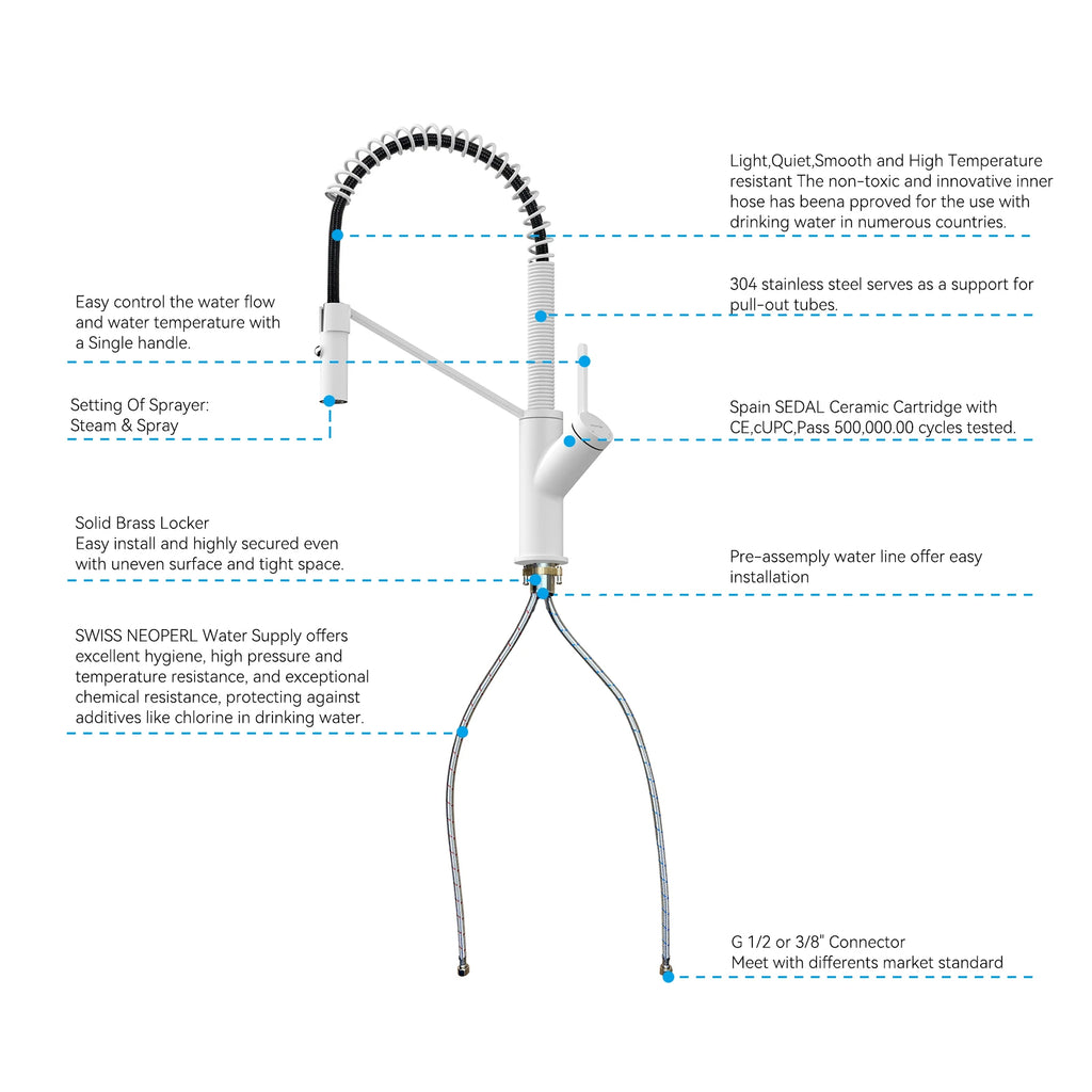 Spring Coil Pull-Down Kitchen Faucet – 360° Swivel 304 Stainless Steel Spring – KFB1087
