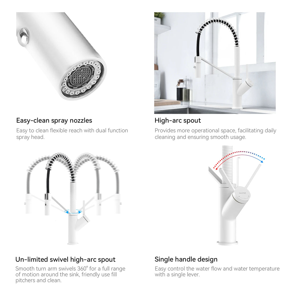 Spring Coil Pull-Down Kitchen Faucet – 360° Swivel 304 Stainless Steel Spring – KFB1087