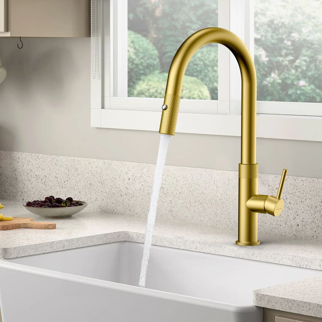 Textured High-Arc Pull-Down Kitchen Faucet – Dual Function Swivel Spray Head – KF1088