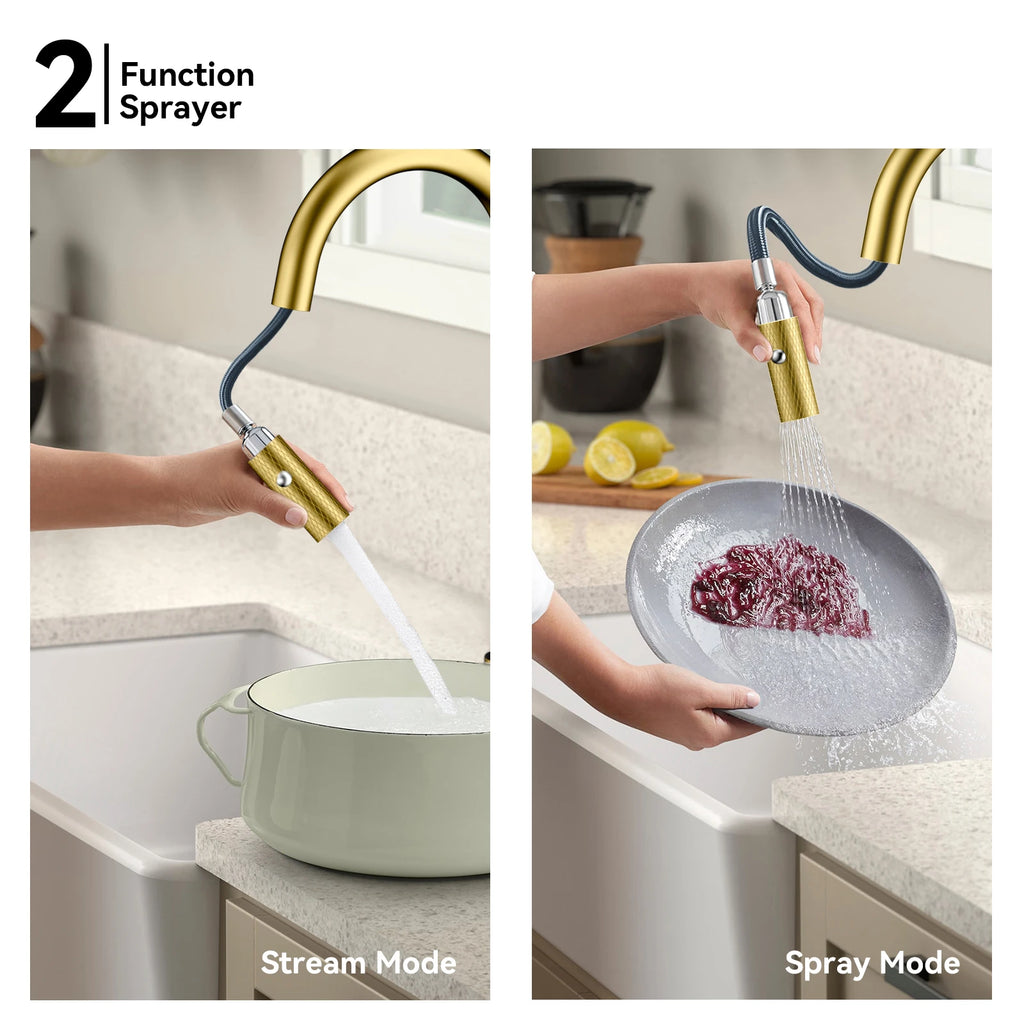 Textured High-Arc Pull-Down Kitchen Faucet – Dual Function Swivel Spray Head – KF1088