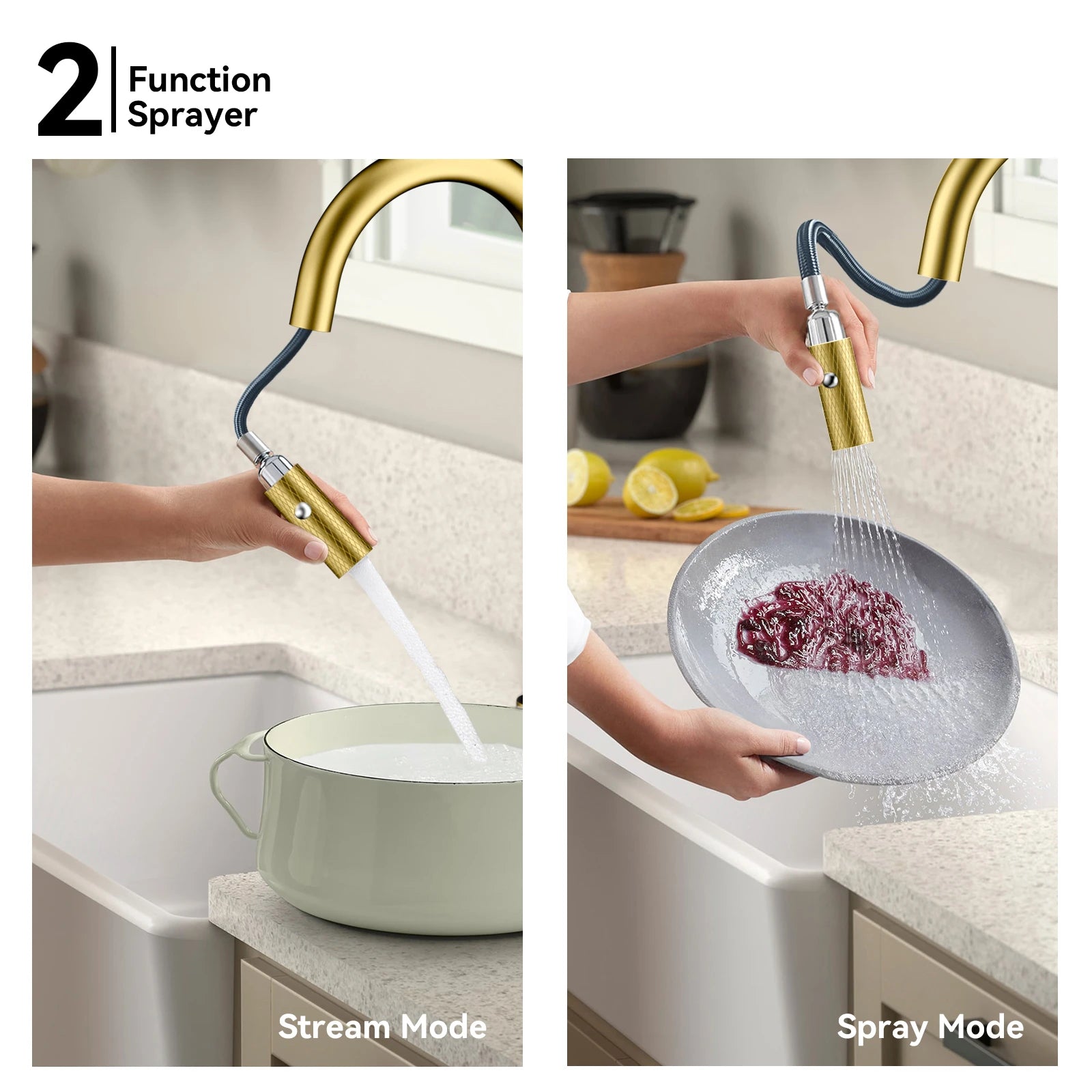 Textured High-Arc Pull-Down Kitchen Faucet – Dual Function Swivel Spray Head – KF1088