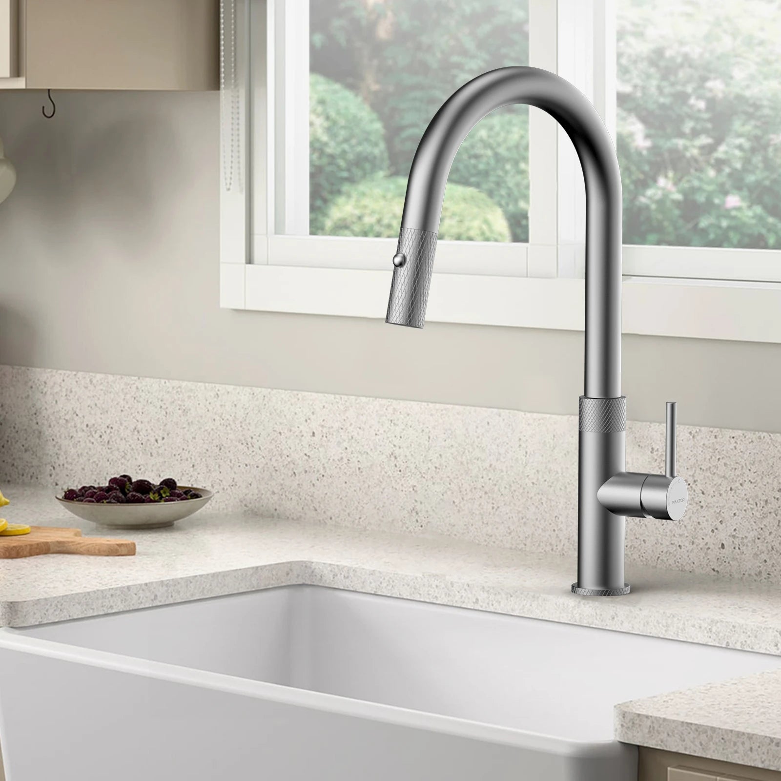 Textured High-Arc Pull-Down Kitchen Faucet – Dual Function Swivel Spray Head – KF1088