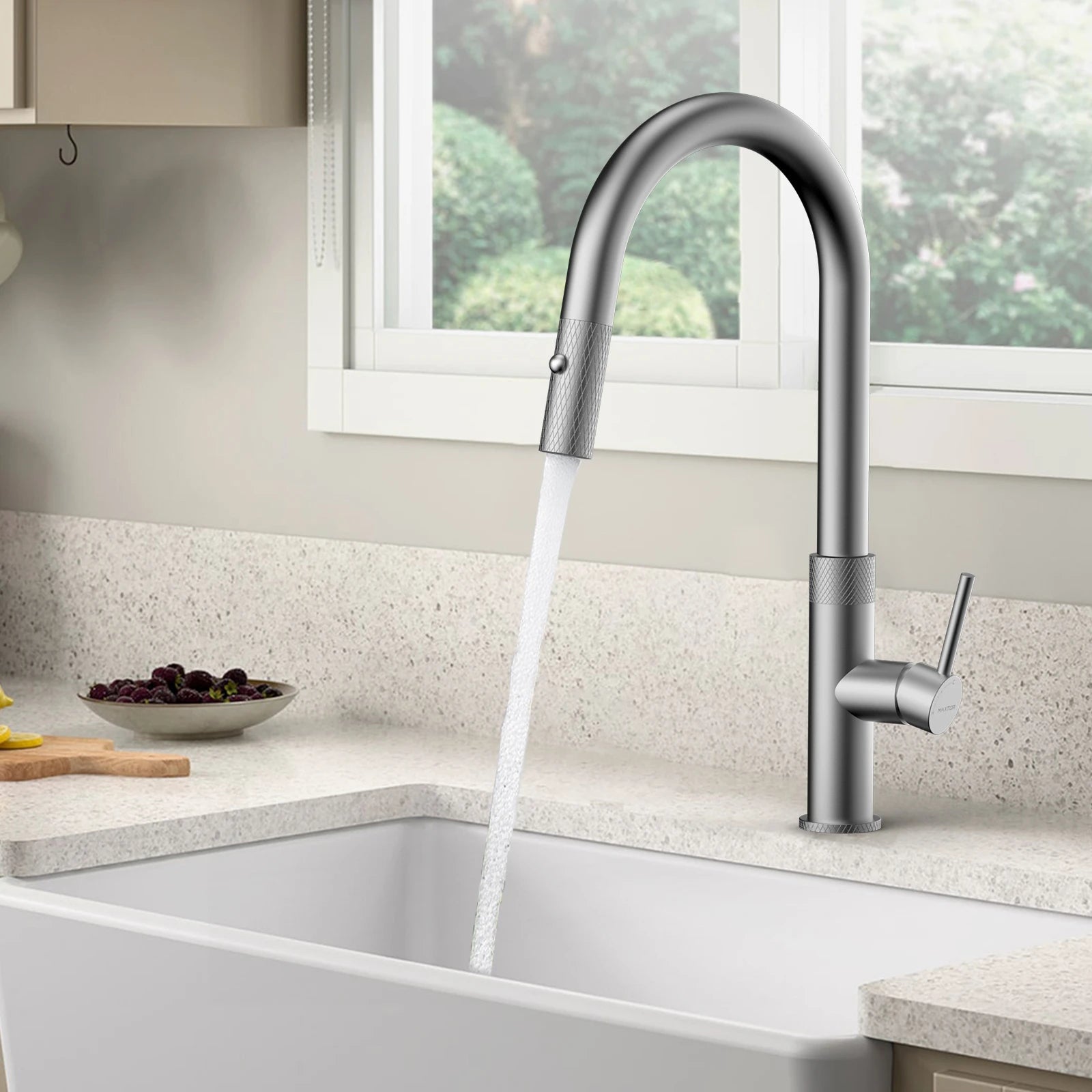 Textured High-Arc Pull-Down Kitchen Faucet – Dual Function Swivel Spray Head – KF1088
