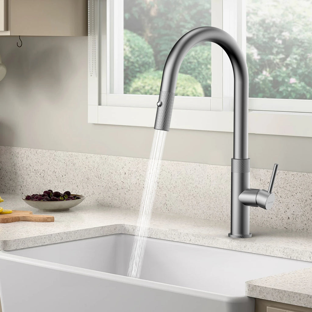 Textured High-Arc Pull-Down Kitchen Faucet – Dual Function Swivel Spray Head – KF1088