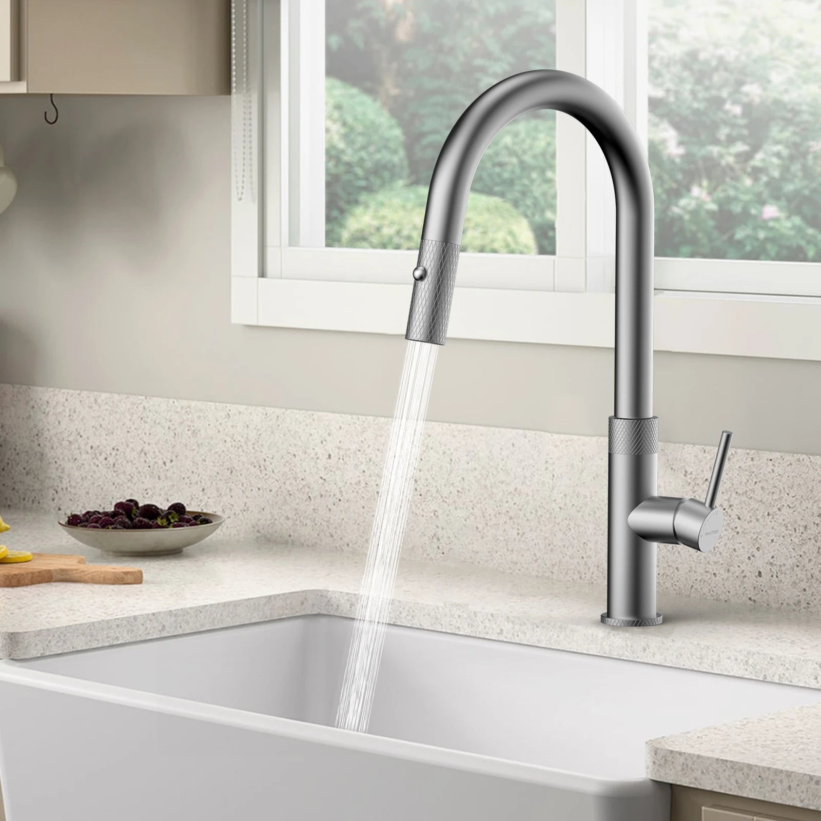 Textured High-Arc Pull-Down Kitchen Faucet – Dual Function Swivel Spray Head – KF1088