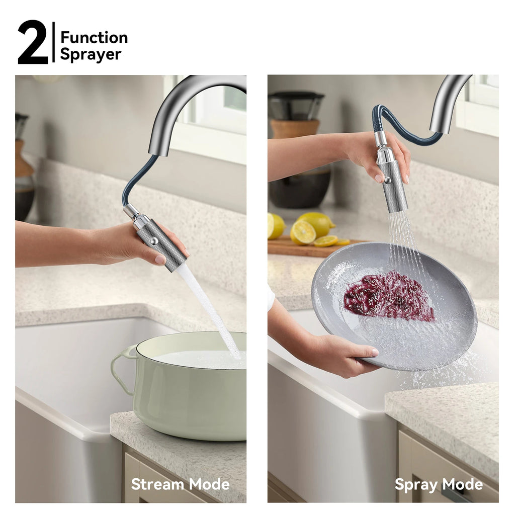 Textured High-Arc Pull-Down Kitchen Faucet – Dual Function Swivel Spray Head – KF1088