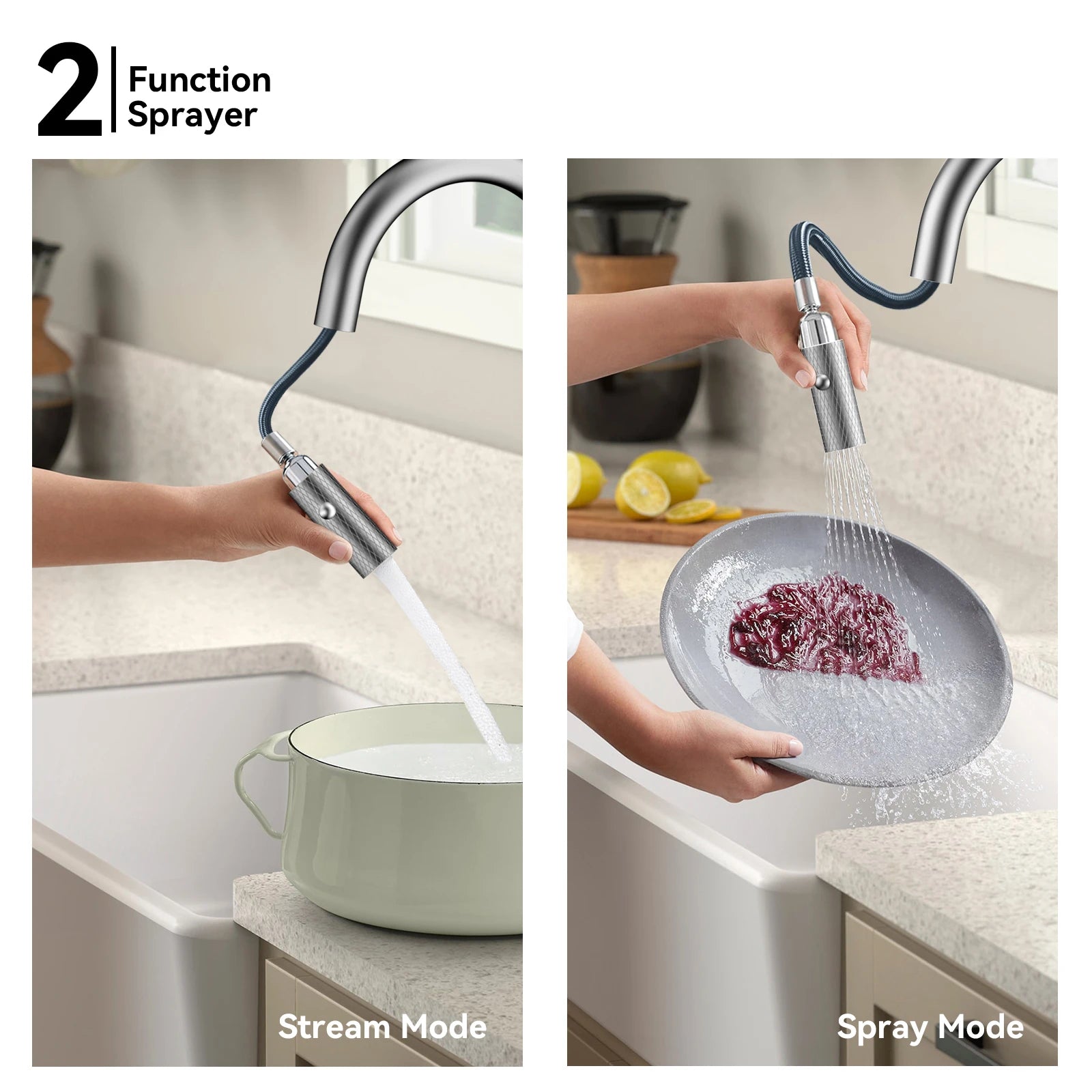 Textured High-Arc Pull-Down Kitchen Faucet – Dual Function Swivel Spray Head – KF1088