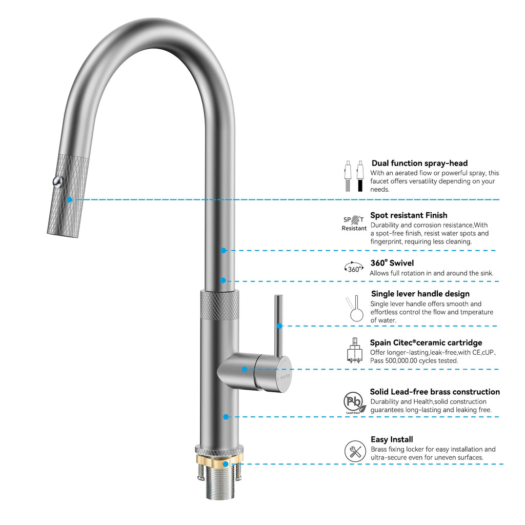 Textured High-Arc Pull-Down Kitchen Faucet – Dual Function Swivel Spray Head – KF1088