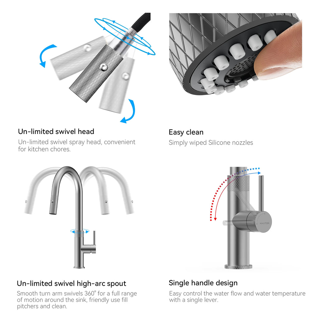 Textured High-Arc Pull-Down Kitchen Faucet – Dual Function Swivel Spray Head – KF1088