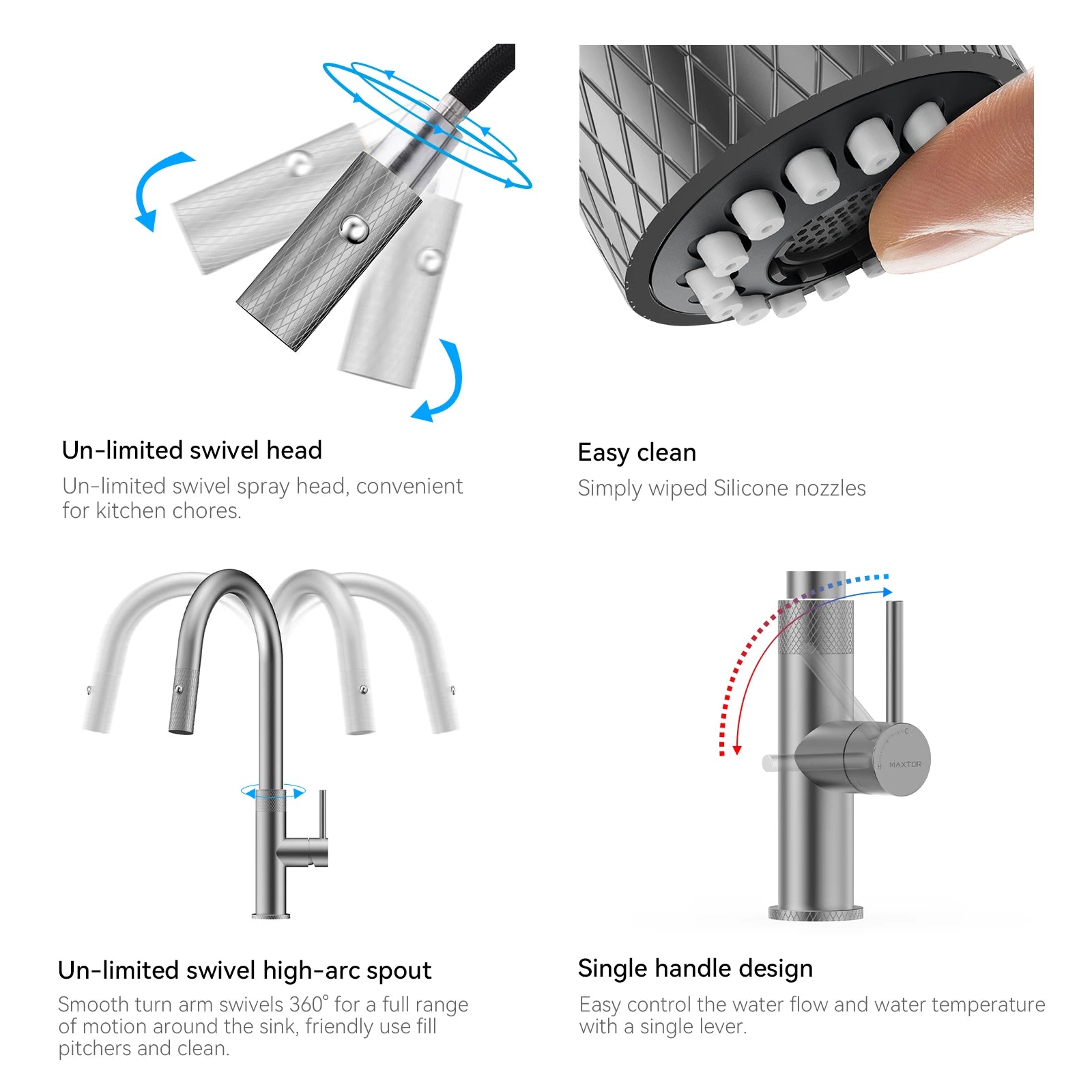 Textured High-Arc Pull-Down Kitchen Faucet – Dual Function Swivel Spray Head – KF1088