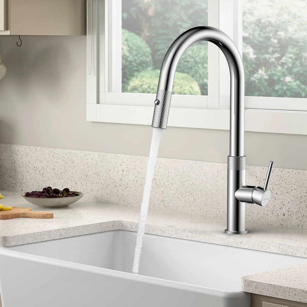 Textured High-Arc Pull-Down Kitchen Faucet – Dual Function Swivel Spray Head – KF1088