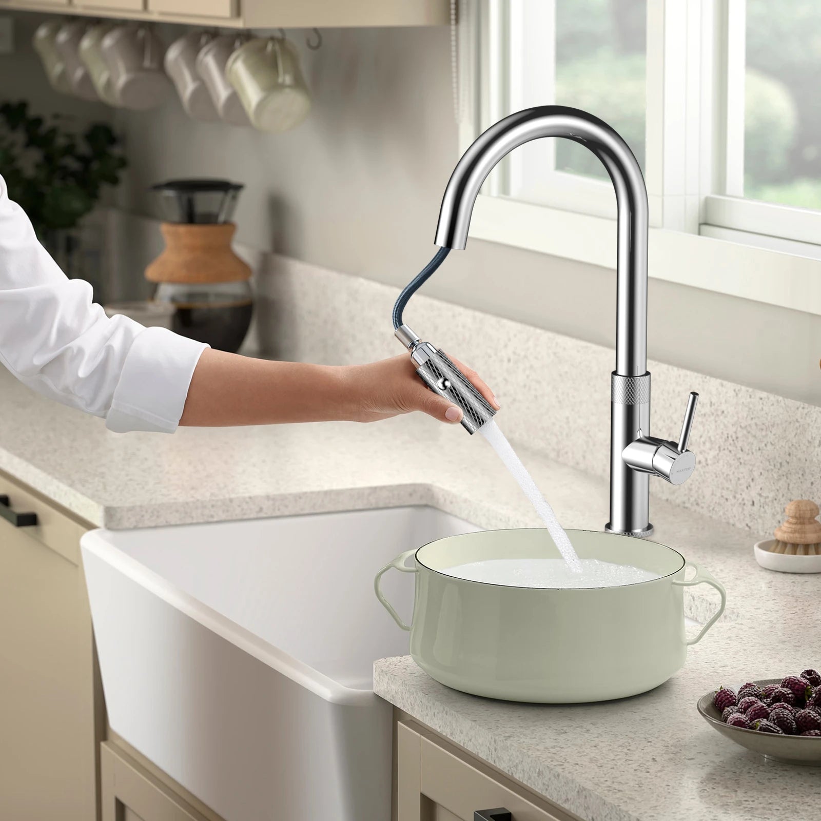Textured High-Arc Pull-Down Kitchen Faucet – Dual Function Swivel Spray Head – KF1088