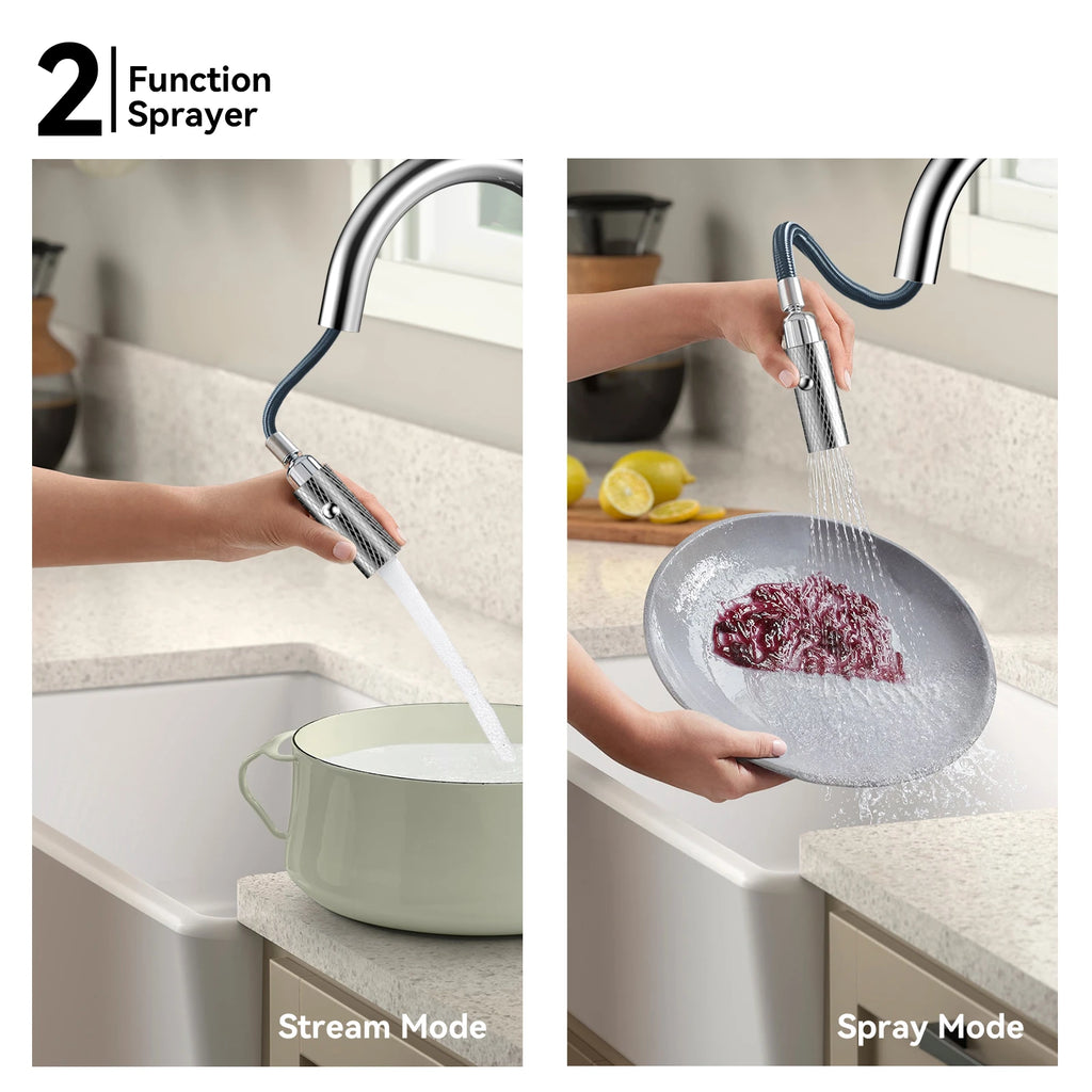 Textured High-Arc Pull-Down Kitchen Faucet – Dual Function Swivel Spray Head – KF1088