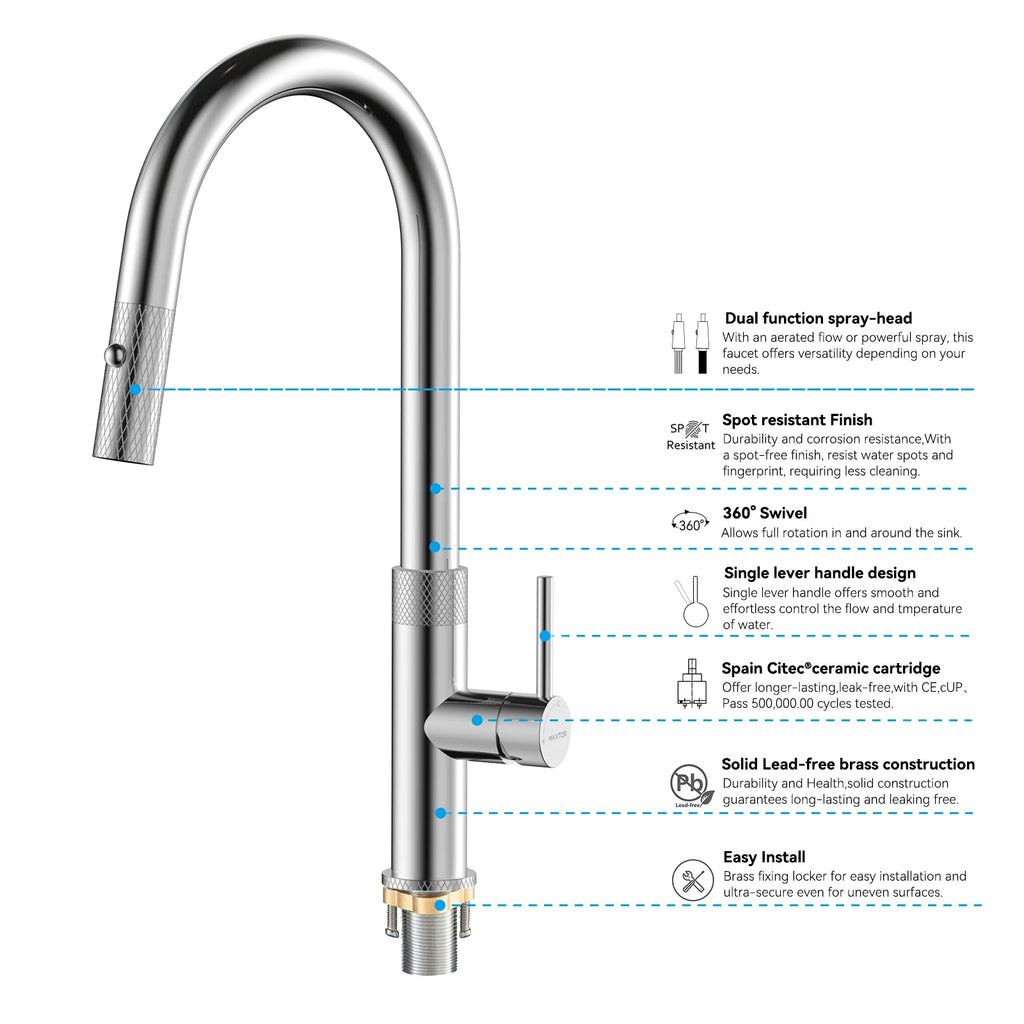 Textured High-Arc Pull-Down Kitchen Faucet – Dual Function Swivel Spray Head – KF1088