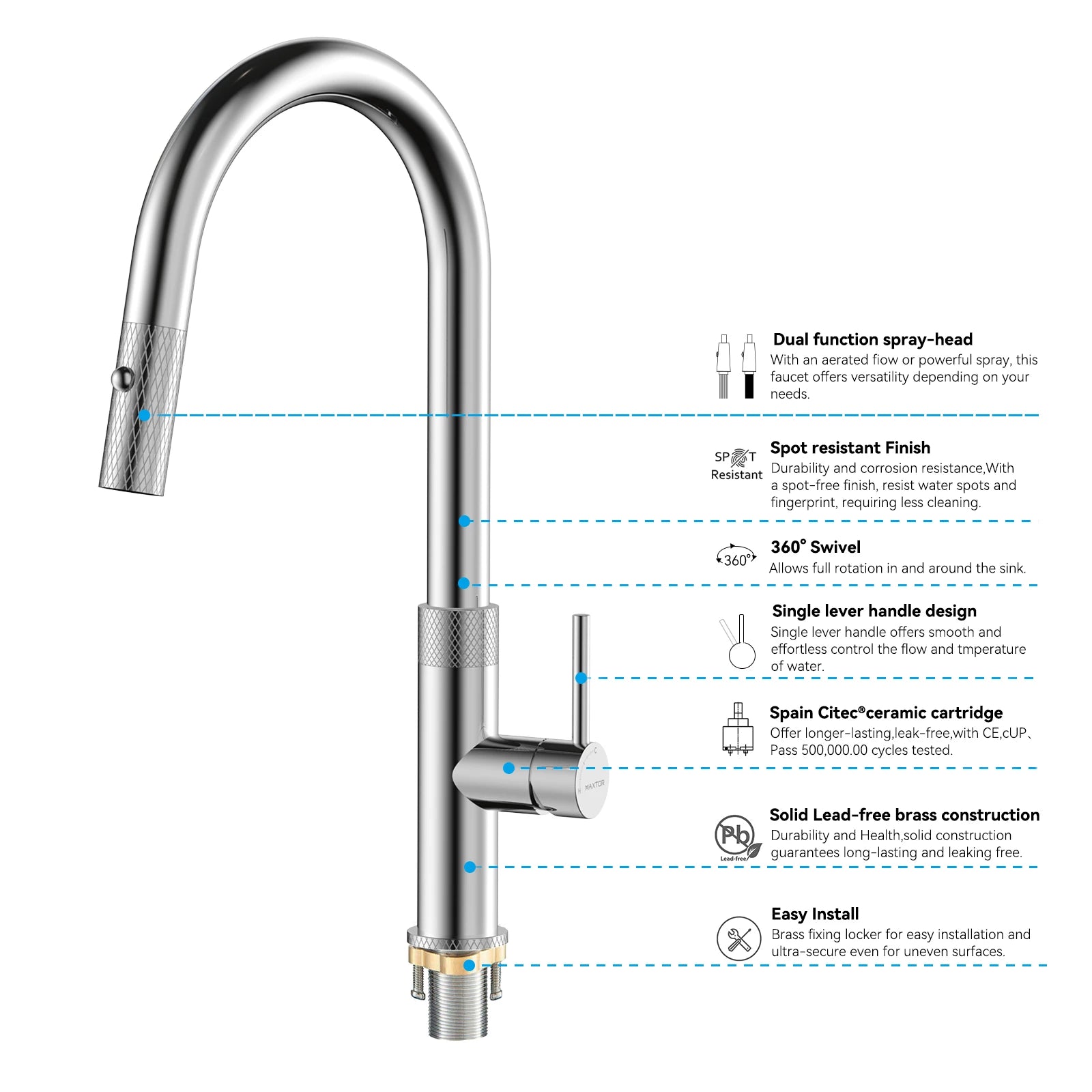 Textured High-Arc Pull-Down Kitchen Faucet – Dual Function Swivel Spray Head – KF1088
