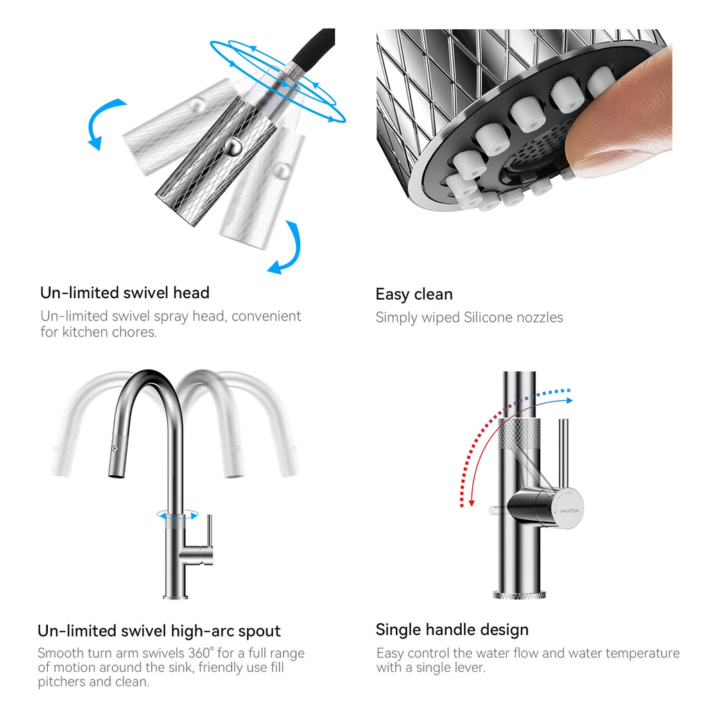 Textured High-Arc Pull-Down Kitchen Faucet – Dual Function Swivel Spray Head – KF1088