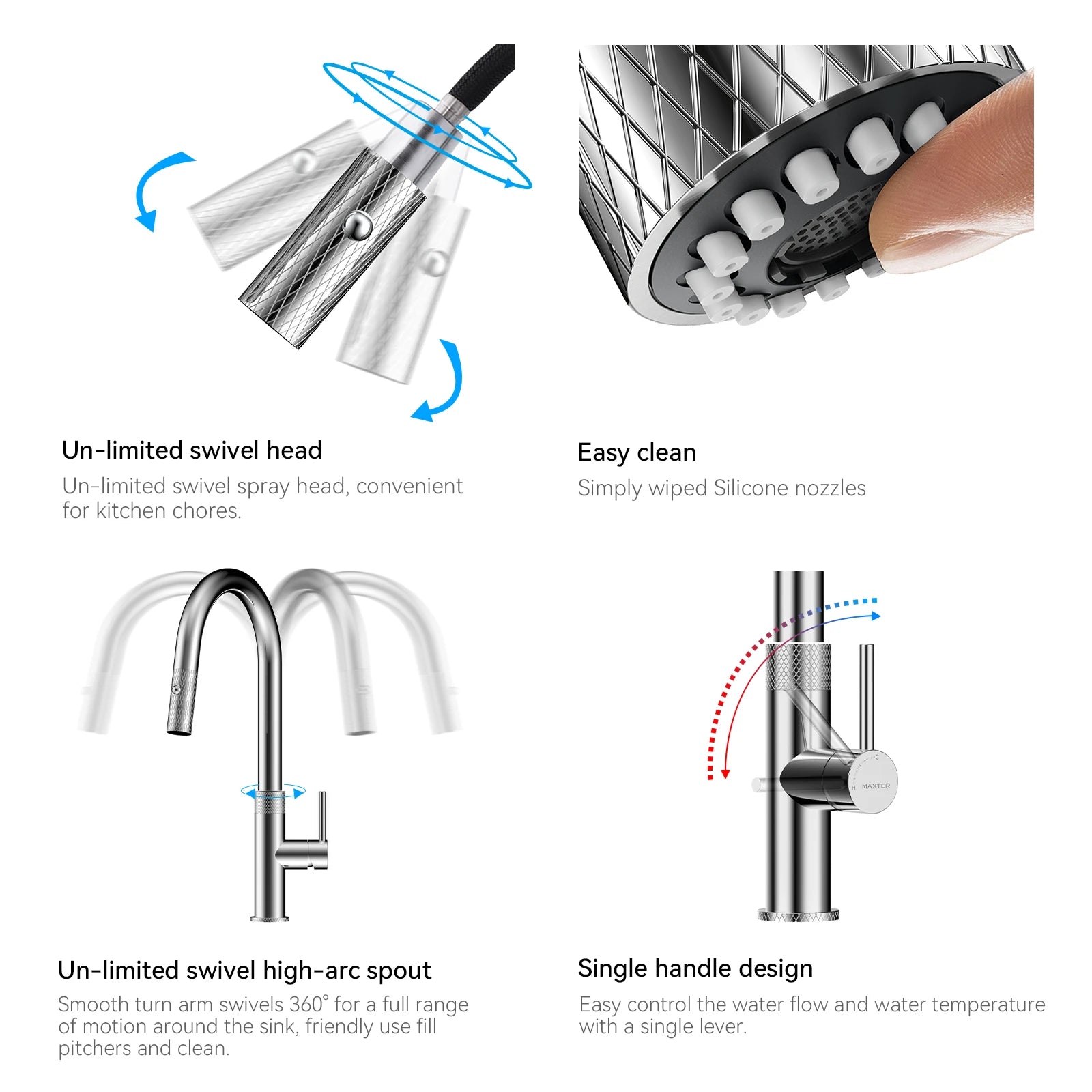 Textured High-Arc Pull-Down Kitchen Faucet – Dual Function Swivel Spray Head – KF1088