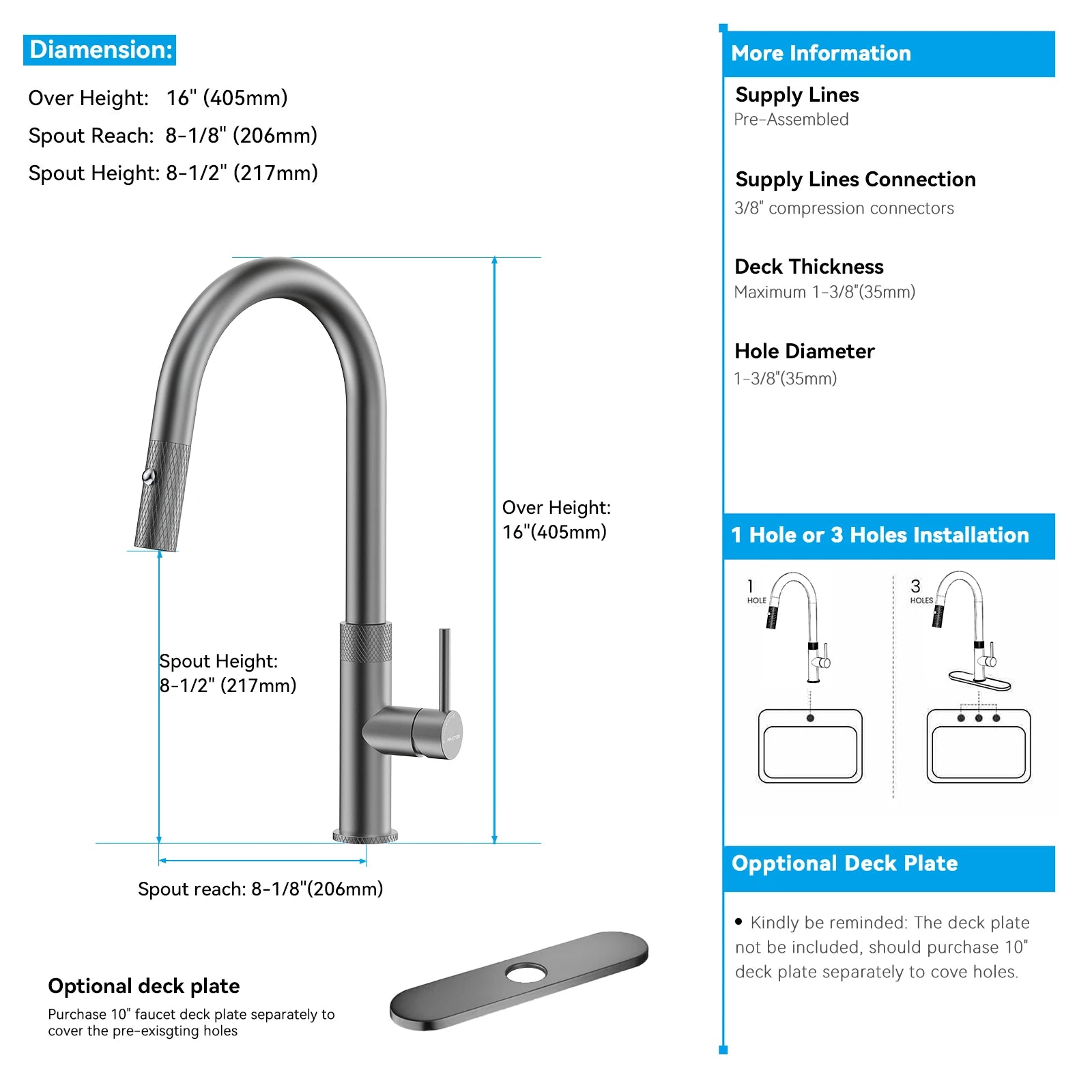 Textured High-Arc Pull-Down Kitchen Faucet – Dual Function Swivel Spray Head – KF1088