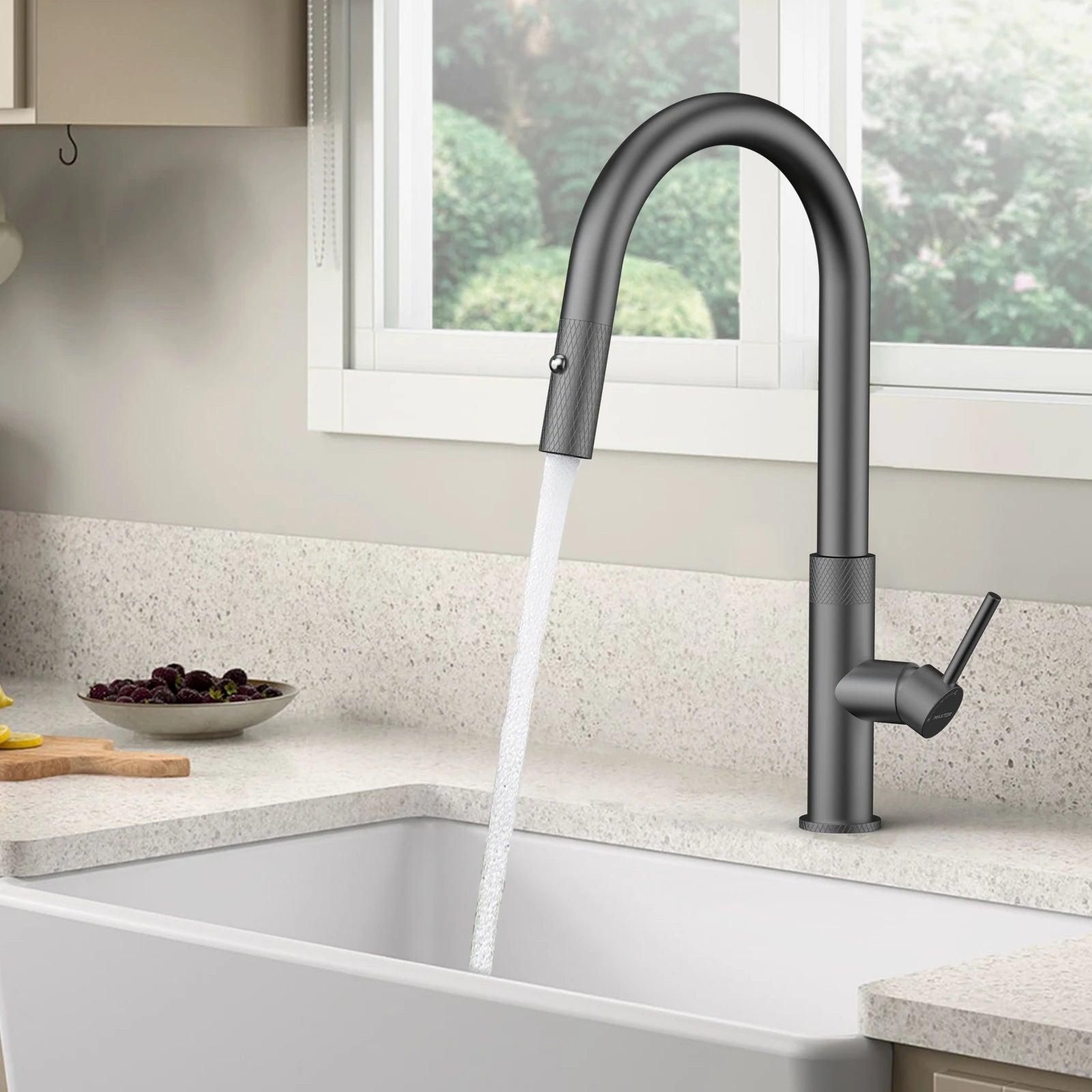 Textured High-Arc Pull-Down Kitchen Faucet – Dual Function Swivel Spray Head – KF1088
