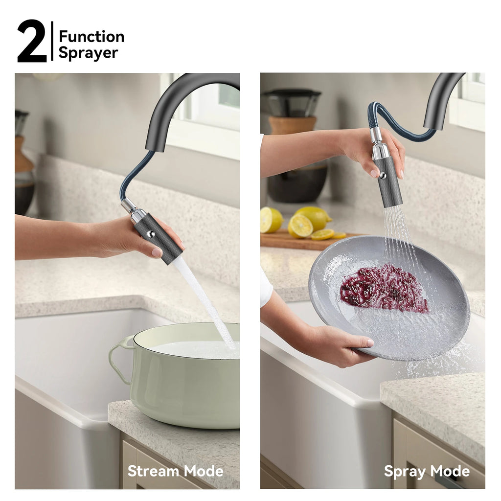 Textured High-Arc Pull-Down Kitchen Faucet – Dual Function Swivel Spray Head – KF1088