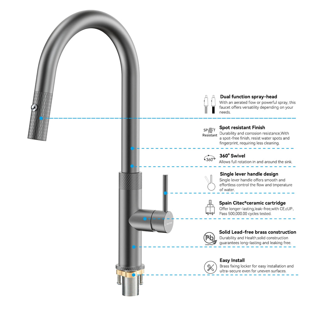 Textured High-Arc Pull-Down Kitchen Faucet – Dual Function Swivel Spray Head – KF1088