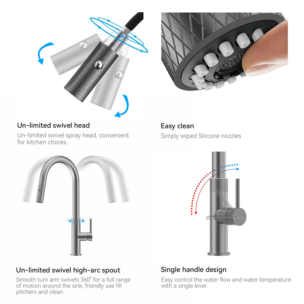 Textured High-Arc Pull-Down Kitchen Faucet – Dual Function Swivel Spray Head – KF1088