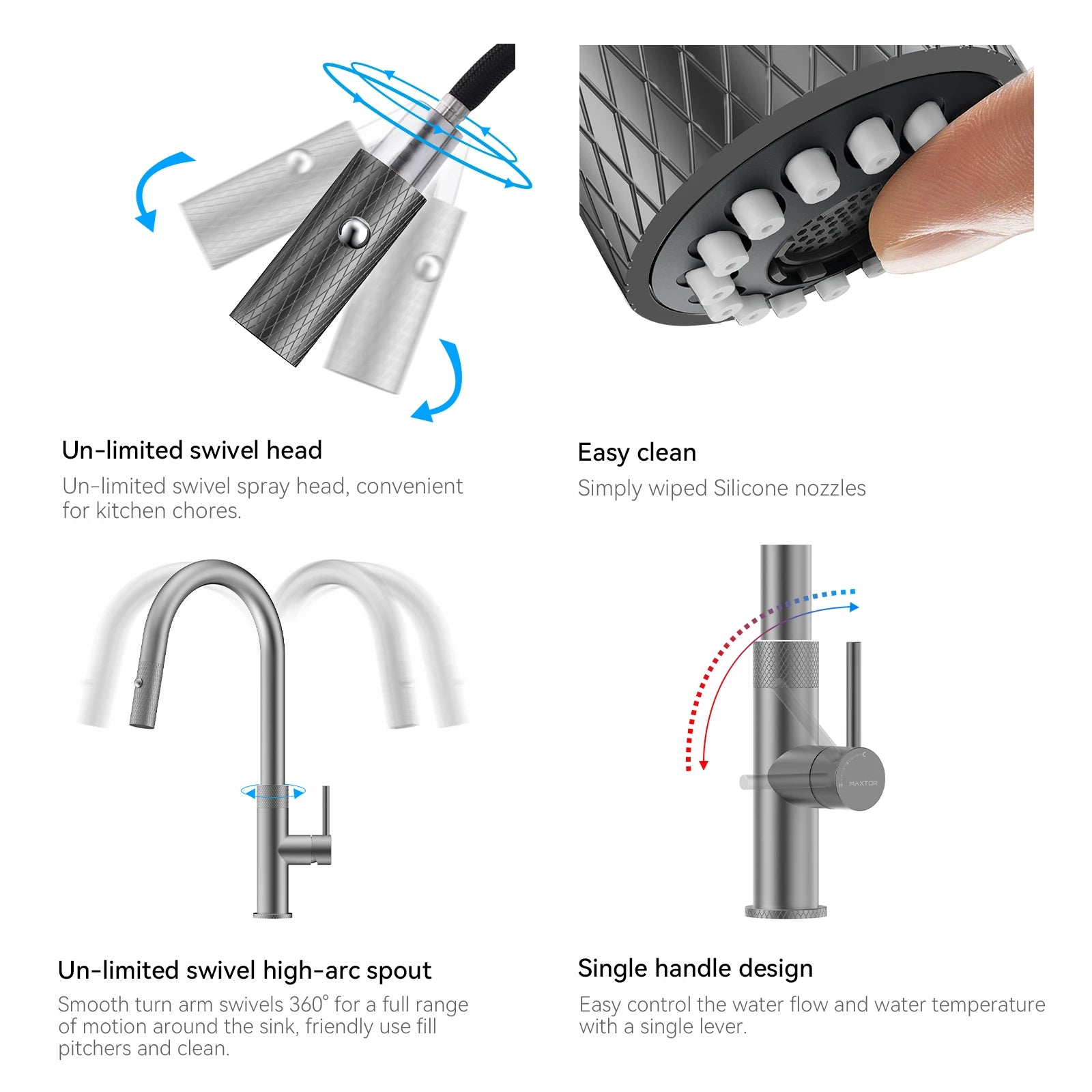 Textured High-Arc Pull-Down Kitchen Faucet – Dual Function Swivel Spray Head – KF1088