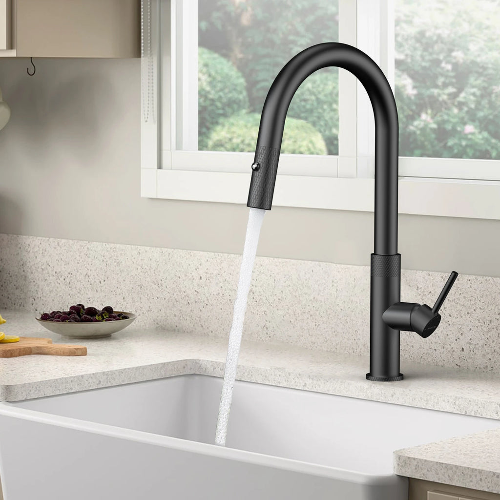 Textured High-Arc Pull-Down Kitchen Faucet – Dual Function Swivel Spray Head – KF1088