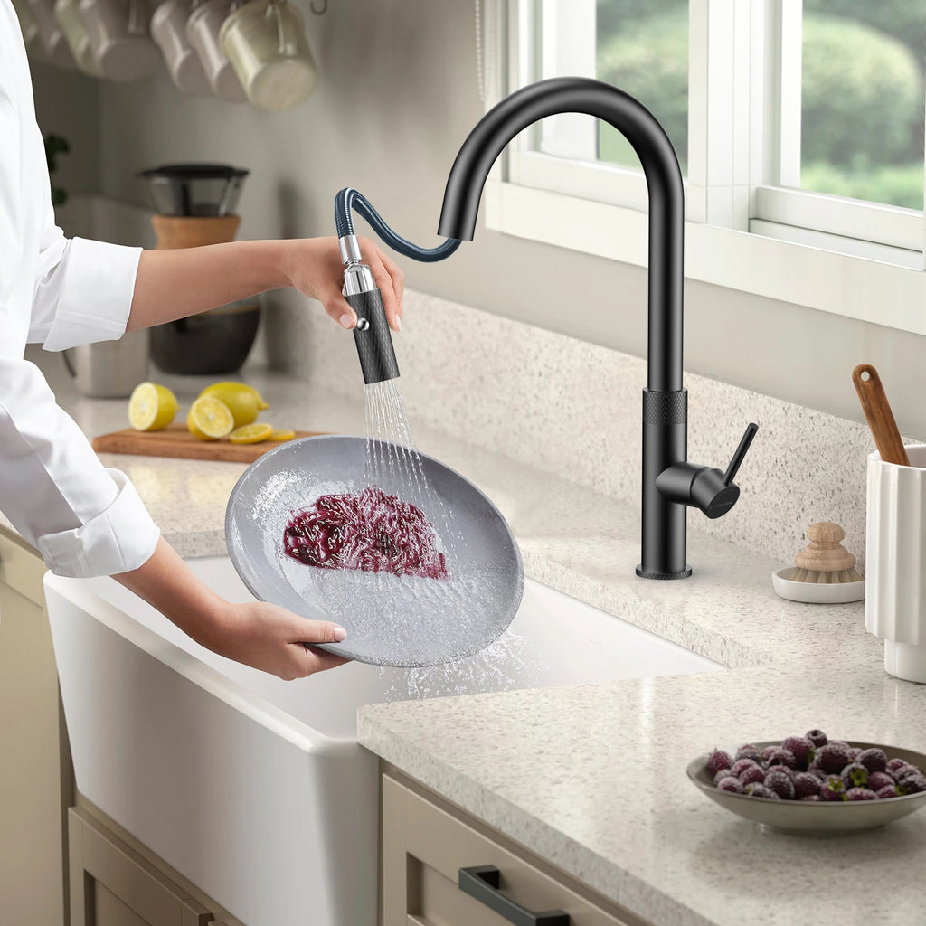 Textured High-Arc Pull-Down Kitchen Faucet – Dual Function Swivel Spray Head – KF1088