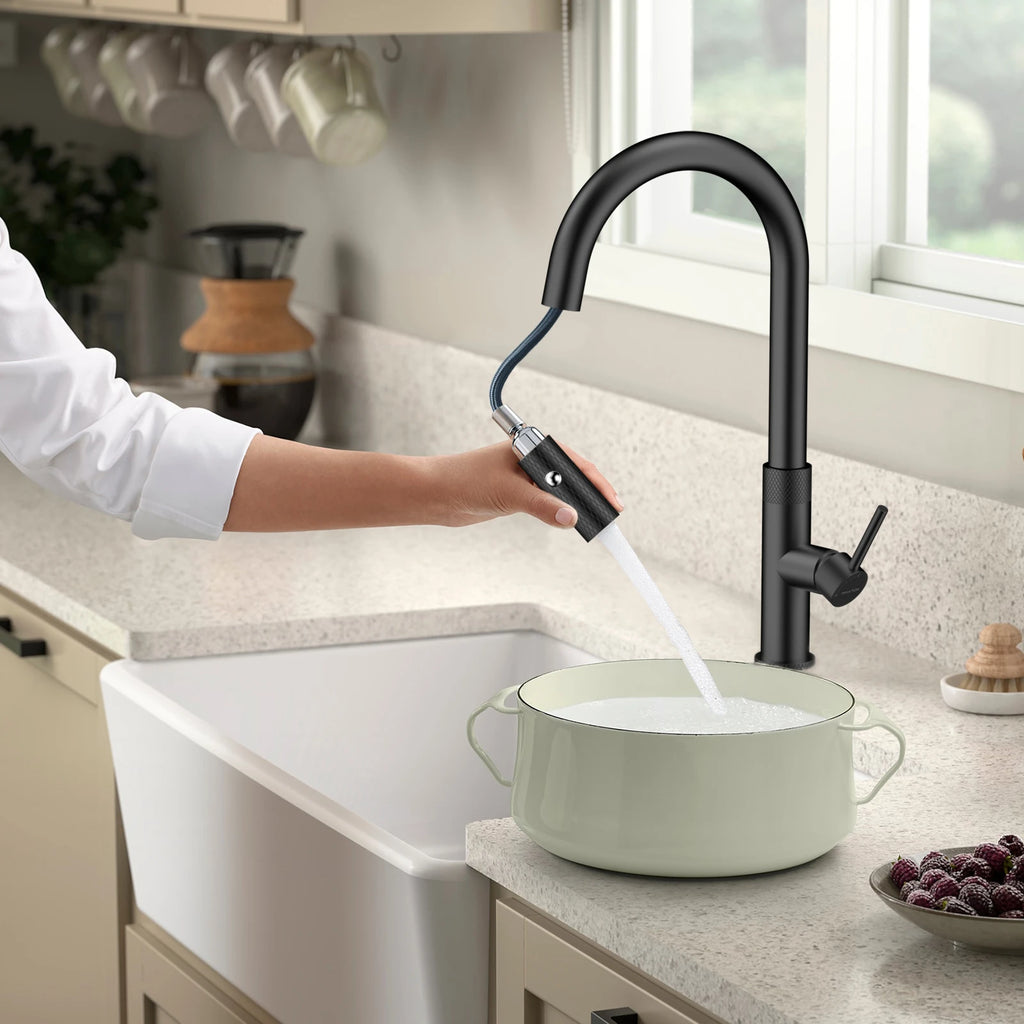 Textured High-Arc Pull-Down Kitchen Faucet – Dual Function Swivel Spray Head – KF1088