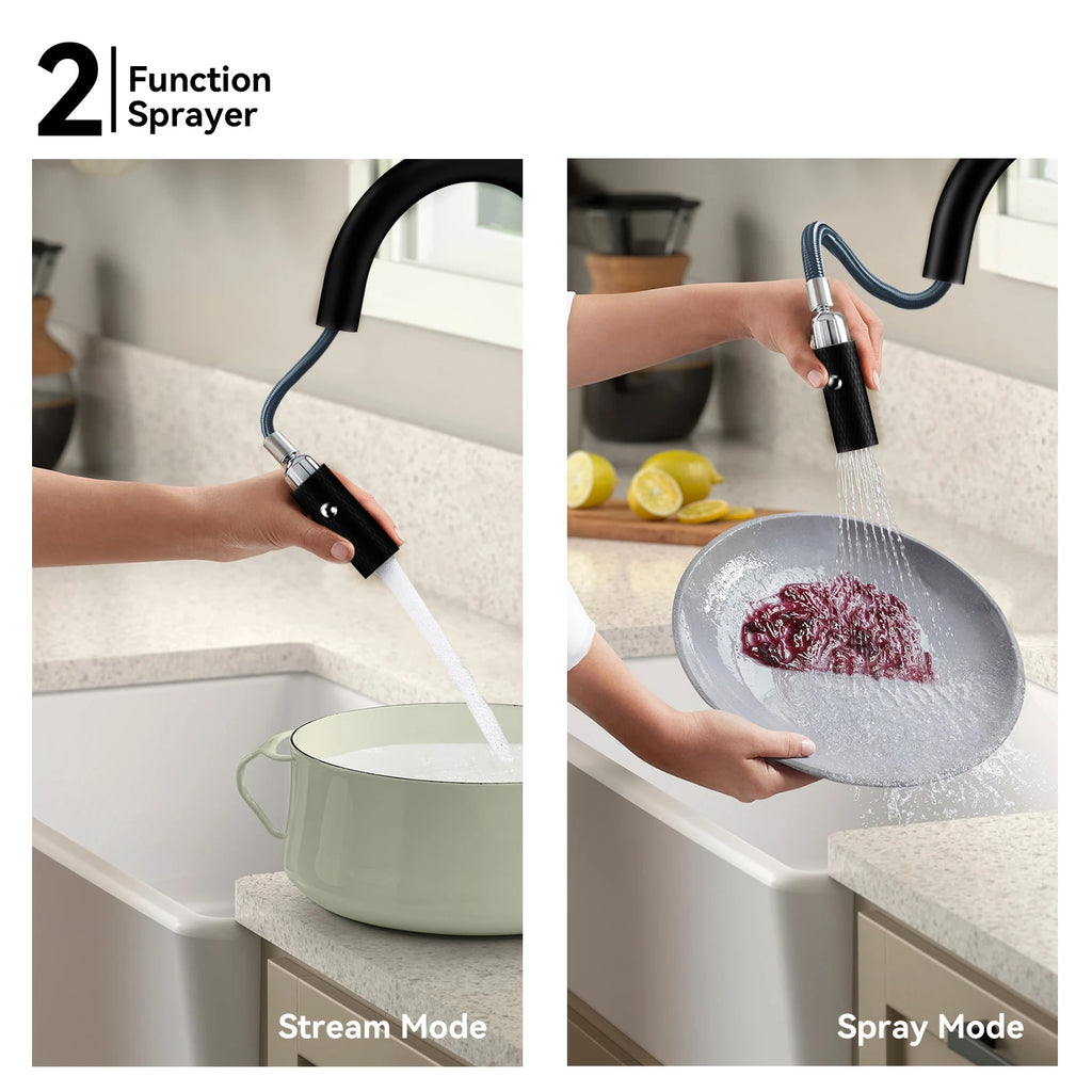 Textured High-Arc Pull-Down Kitchen Faucet – Dual Function Swivel Spray Head – KF1088