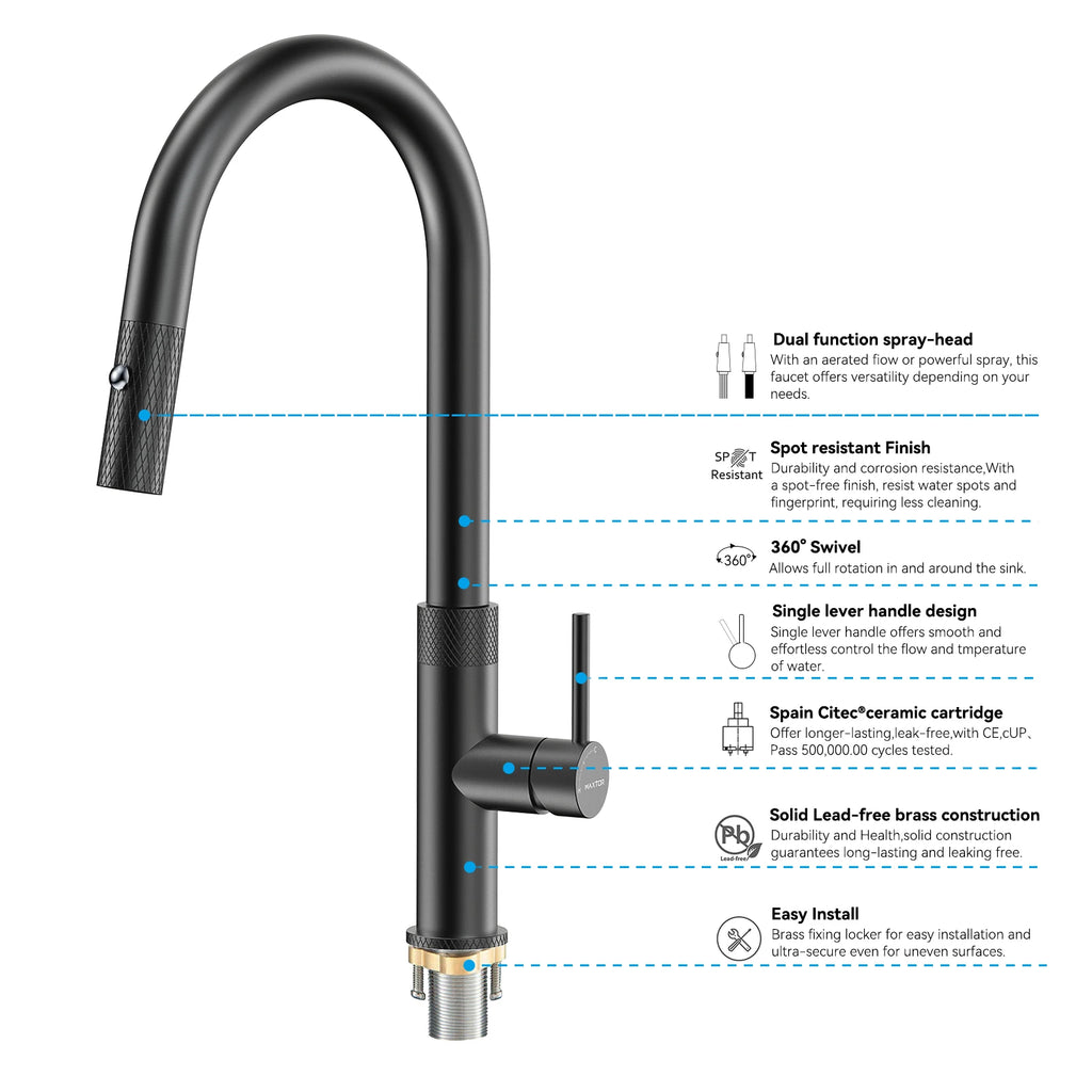 Textured High-Arc Pull-Down Kitchen Faucet – Dual Function Swivel Spray Head – KF1088