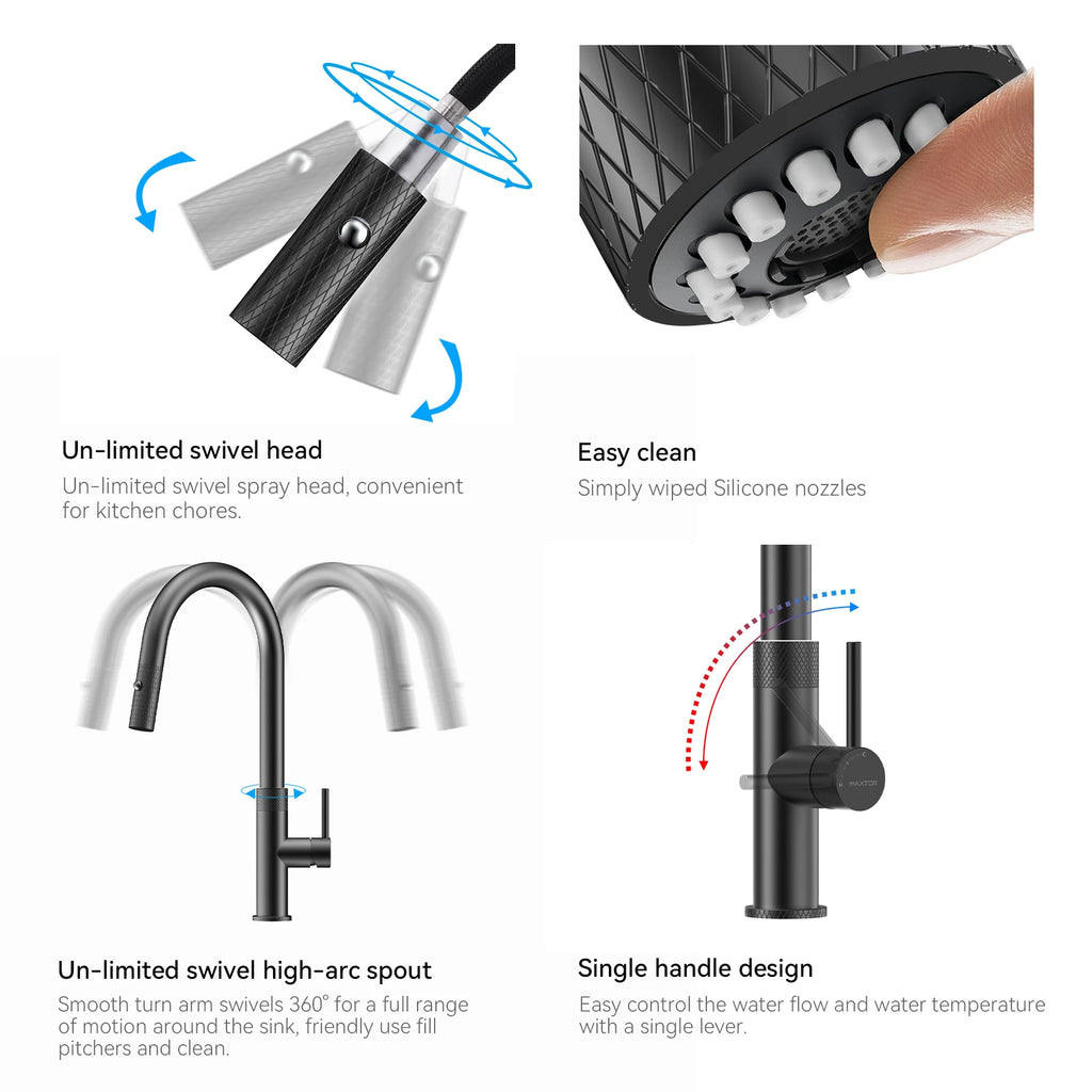 Textured High-Arc Pull-Down Kitchen Faucet – Dual Function Swivel Spray Head – KF1088