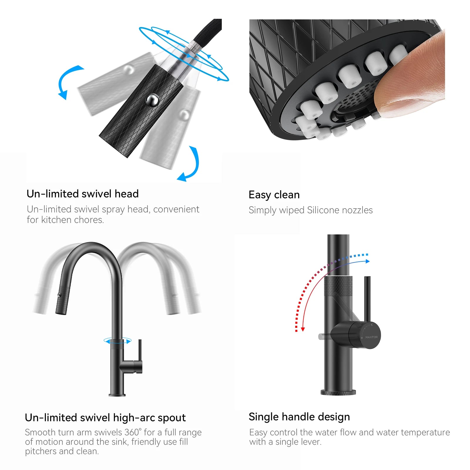 Textured High-Arc Pull-Down Kitchen Faucet – Dual Function Swivel Spray Head – KF1088