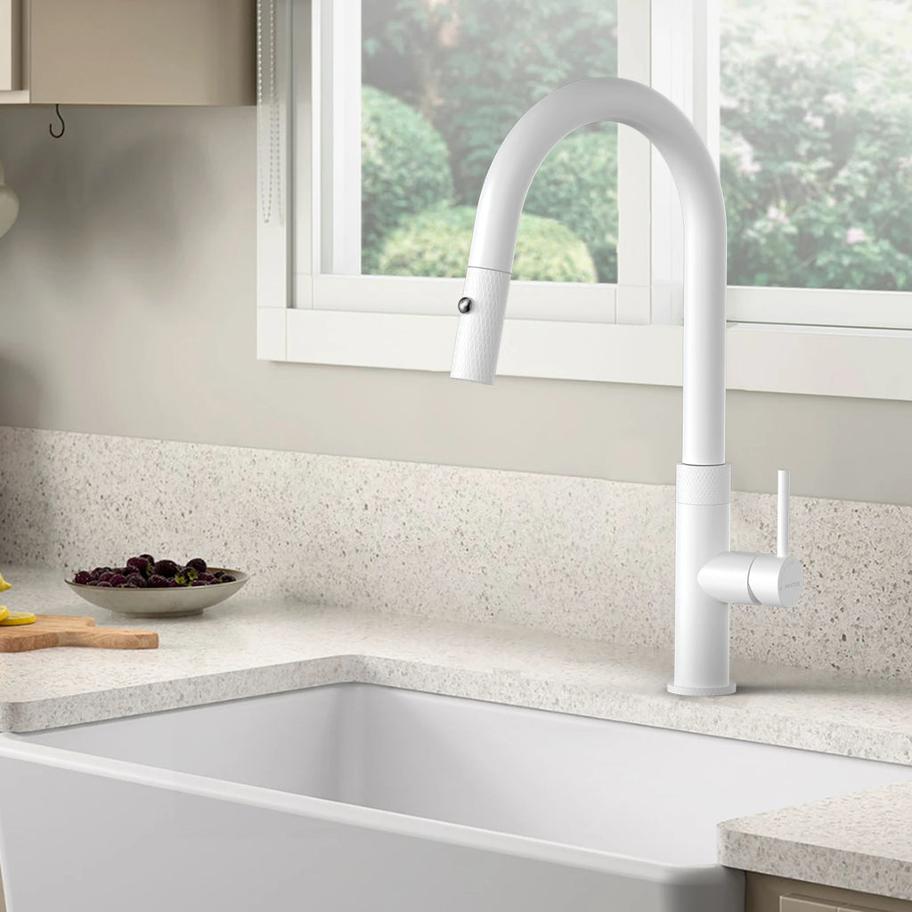 Textured High-Arc Pull-Down Kitchen Faucet – Dual Function Swivel Spray Head – KF1088