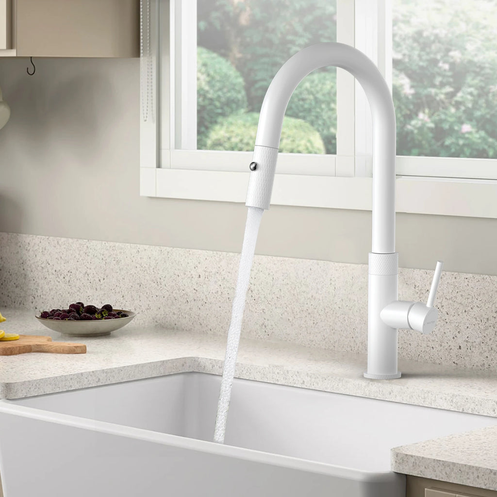 Textured High-Arc Pull-Down Kitchen Faucet – Dual Function Swivel Spray Head – KF1088